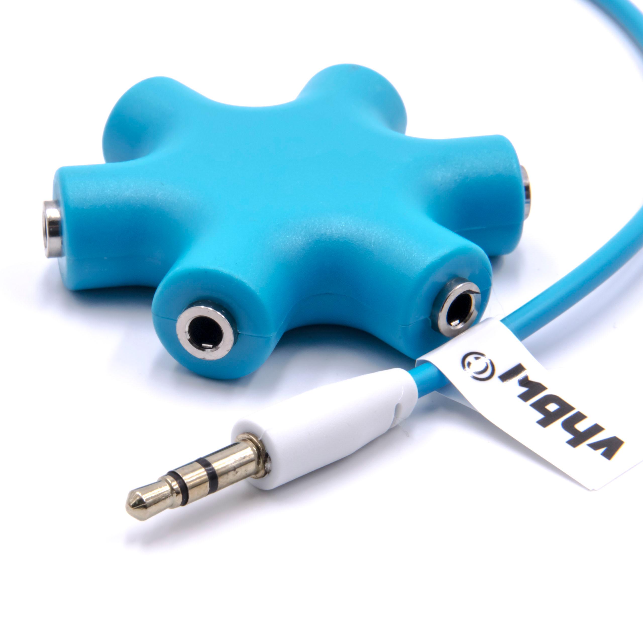 vhbw Répartiteur, audio splitter 5 sorties AUX bleu pour écouteurs, boxs, hauts-parleurs, tablettes