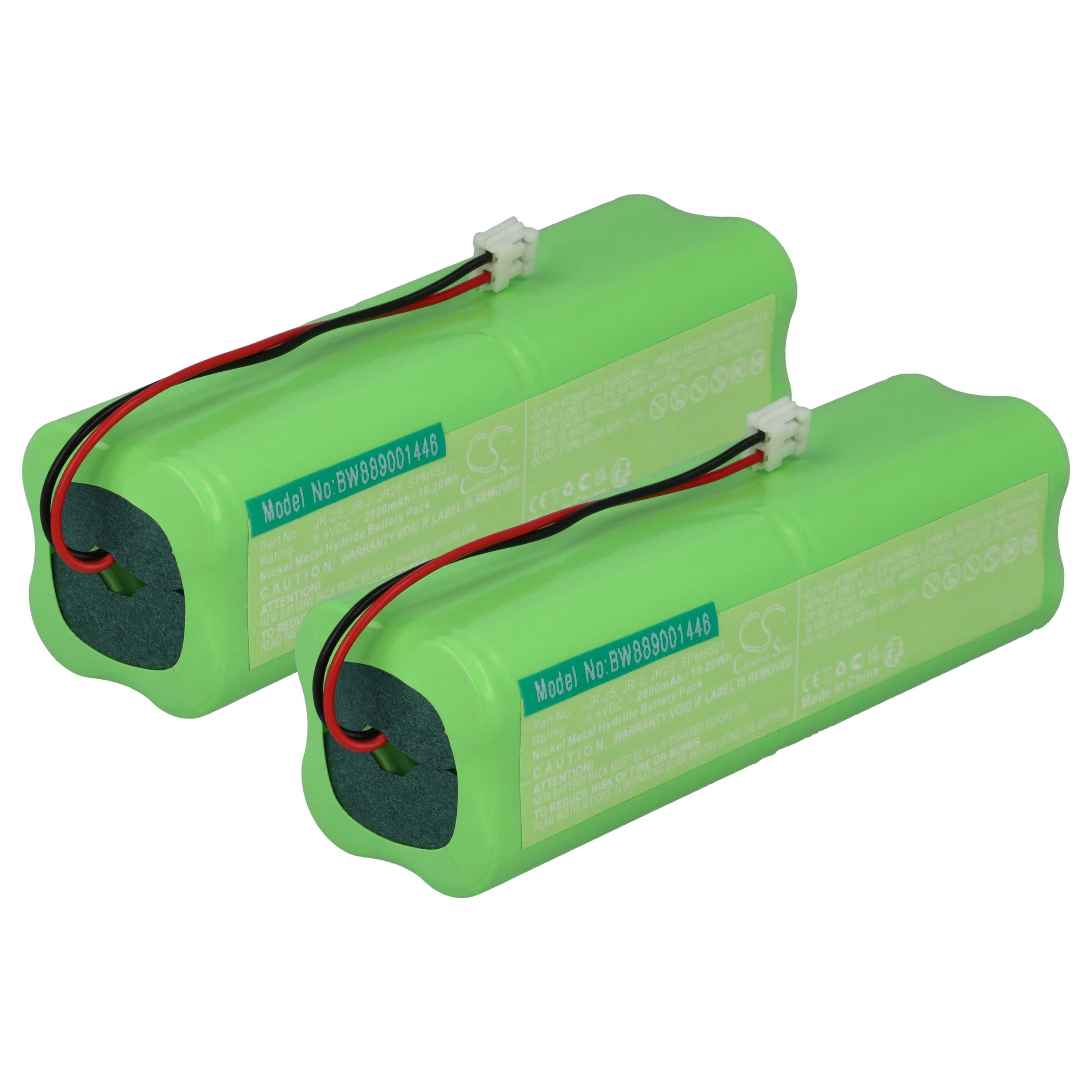 2 Batteries remplace Spektrum JR-2, JR-2S, JR-A, JR2, JR2S pour manette de drone Spektrum - 2000mAh 9,6V NiMH