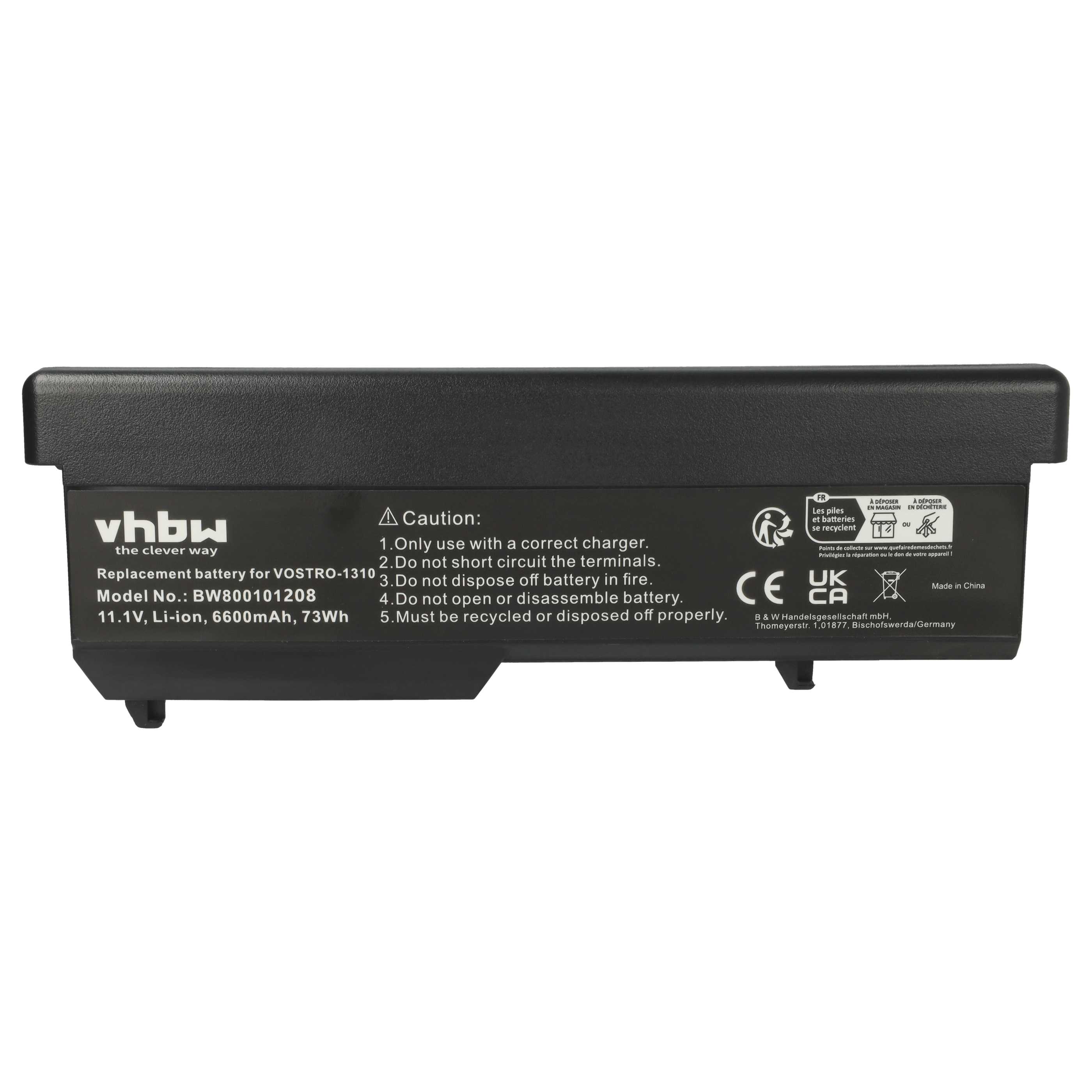 Batteria sostituisce Dell 312-0724, 0K738H, 0N950C, 0N956C, 0N958C per notebook - 6600mAh 11,1V Li-Ion nero