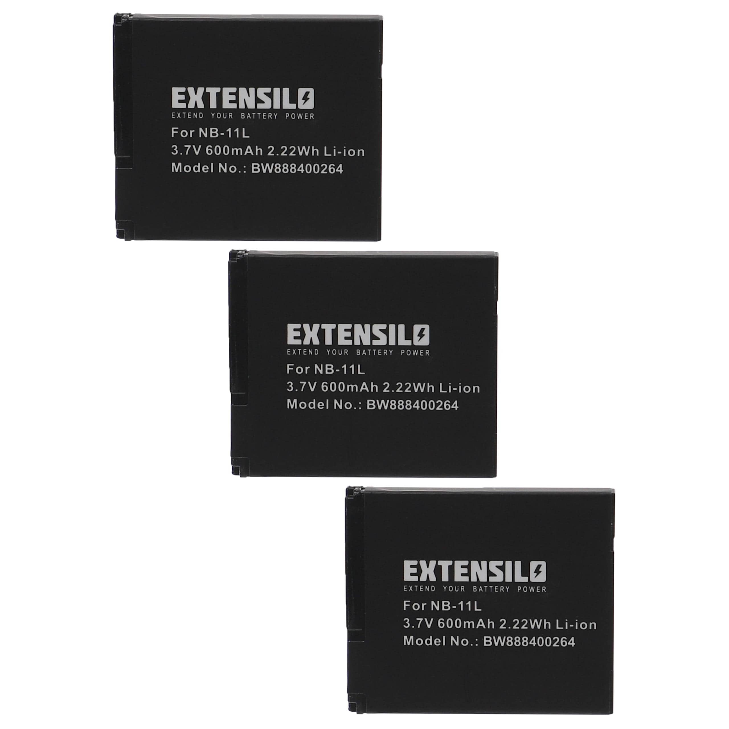 3x Battery replaces Canon NB-11LH, NB-11L - 600mAh, 3.7V, Li-Ion