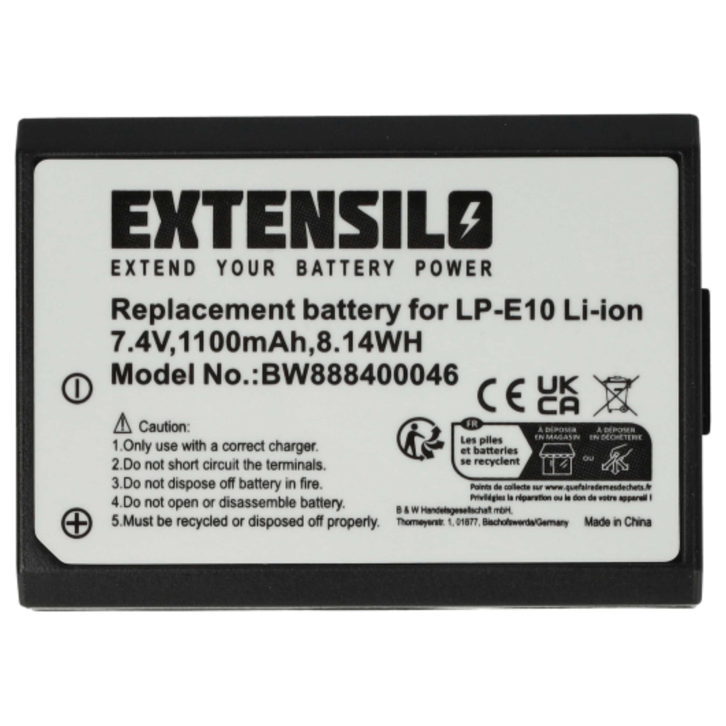 2x Battery replaces Canon LP-E10 - 1100mAh, 7.4V, Li-Ion