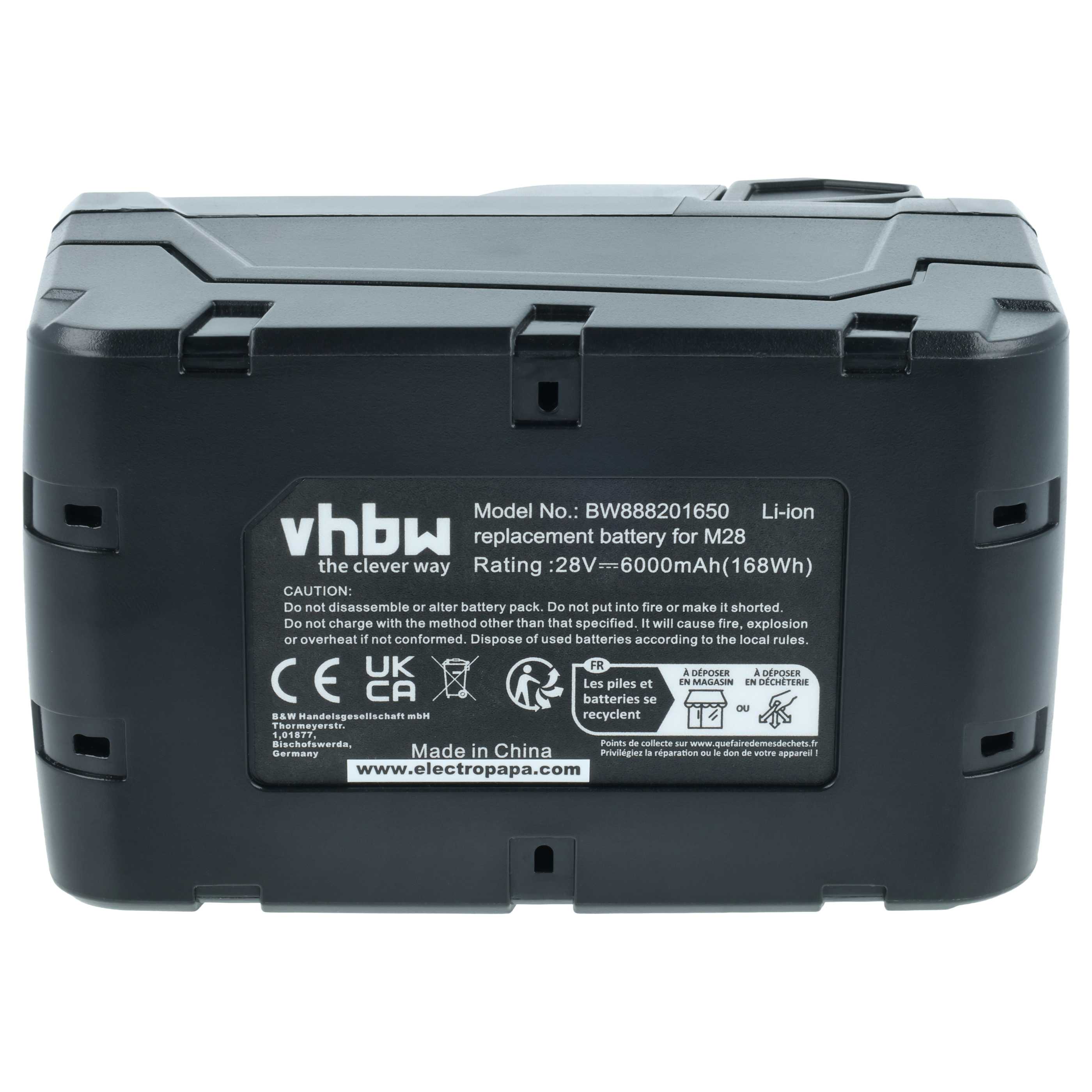 Batteria sostituisce AEG Milwaukee 48-11-1830, 48-11-2830, 48-11-2850 per attrezzo - 6000mAh 28V Li-Ion