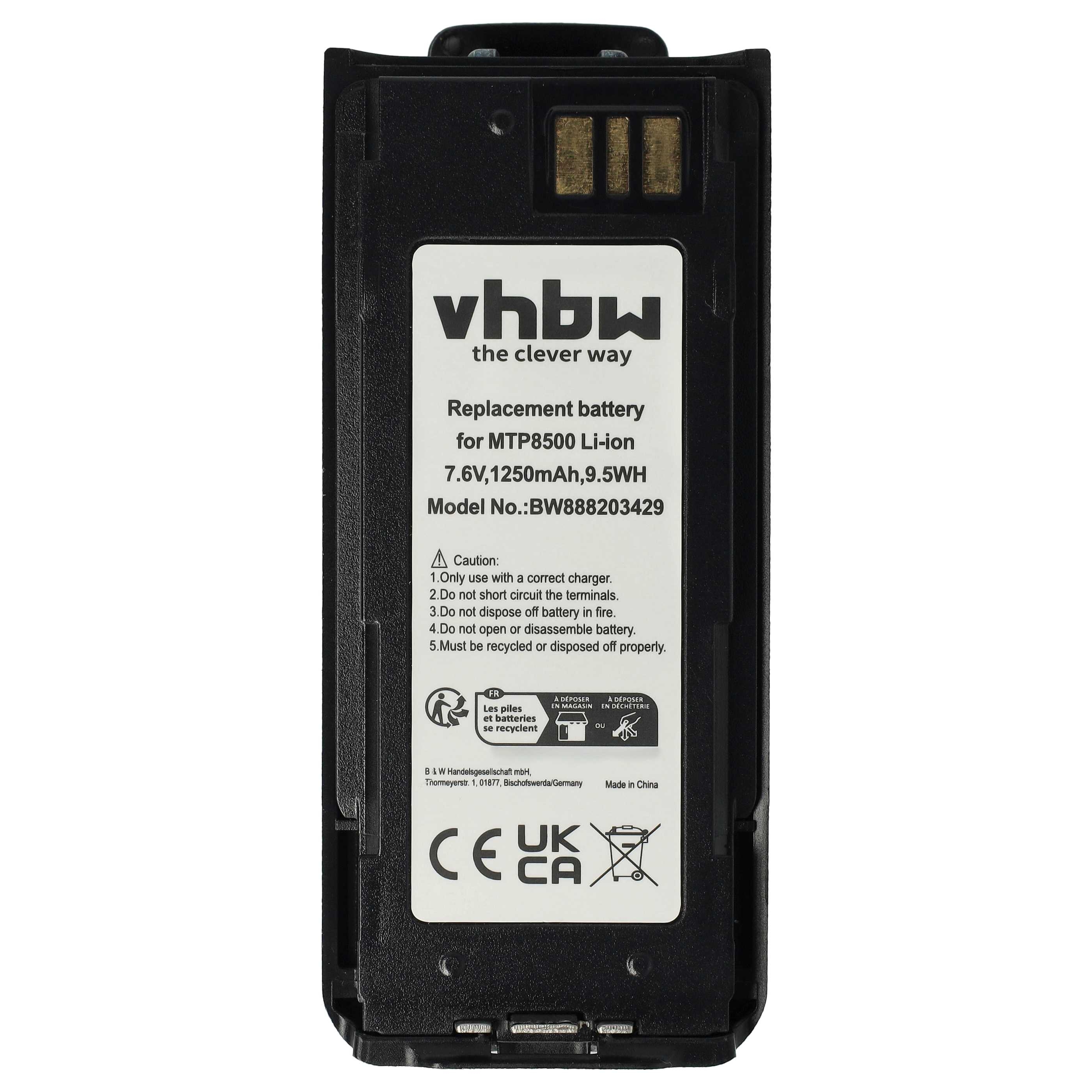Batterie remplace Motorola NNTN8570B, NNTN8570A, NNTN8570 pour radio talkie-walkie - 1250mAh 7,6V Li-ion