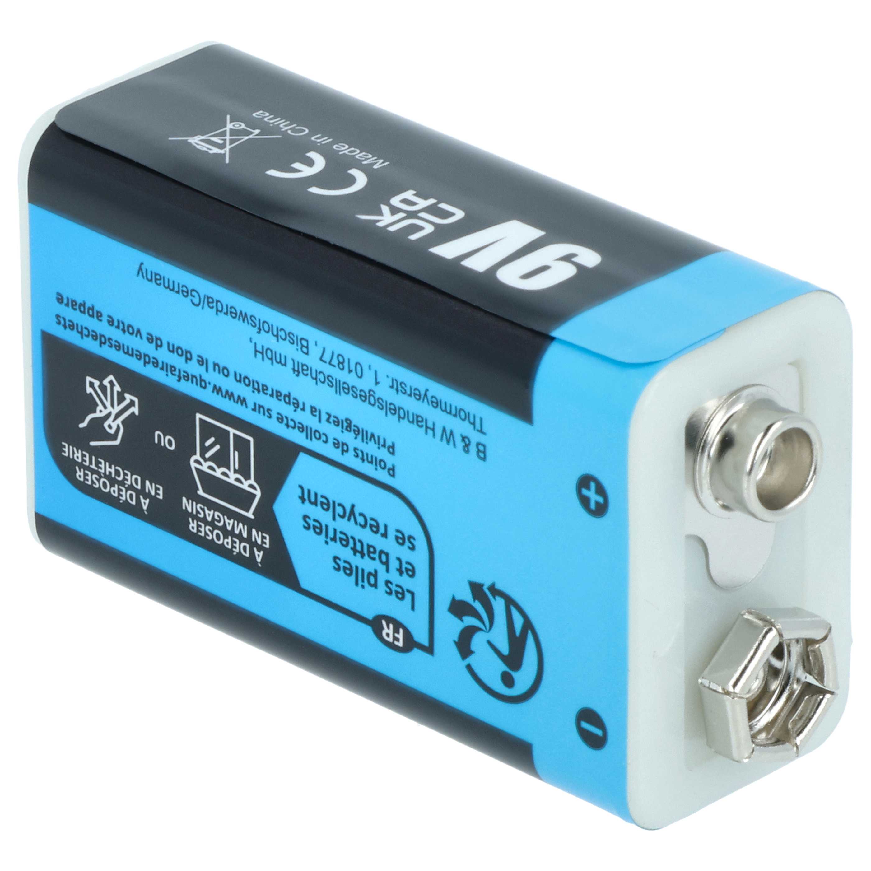 9V Block 4x Battery replaces Daitem BATV13 Alarm Systems & Various Devices - 1 Ah 9 V Li-Ion + Micro USB Port