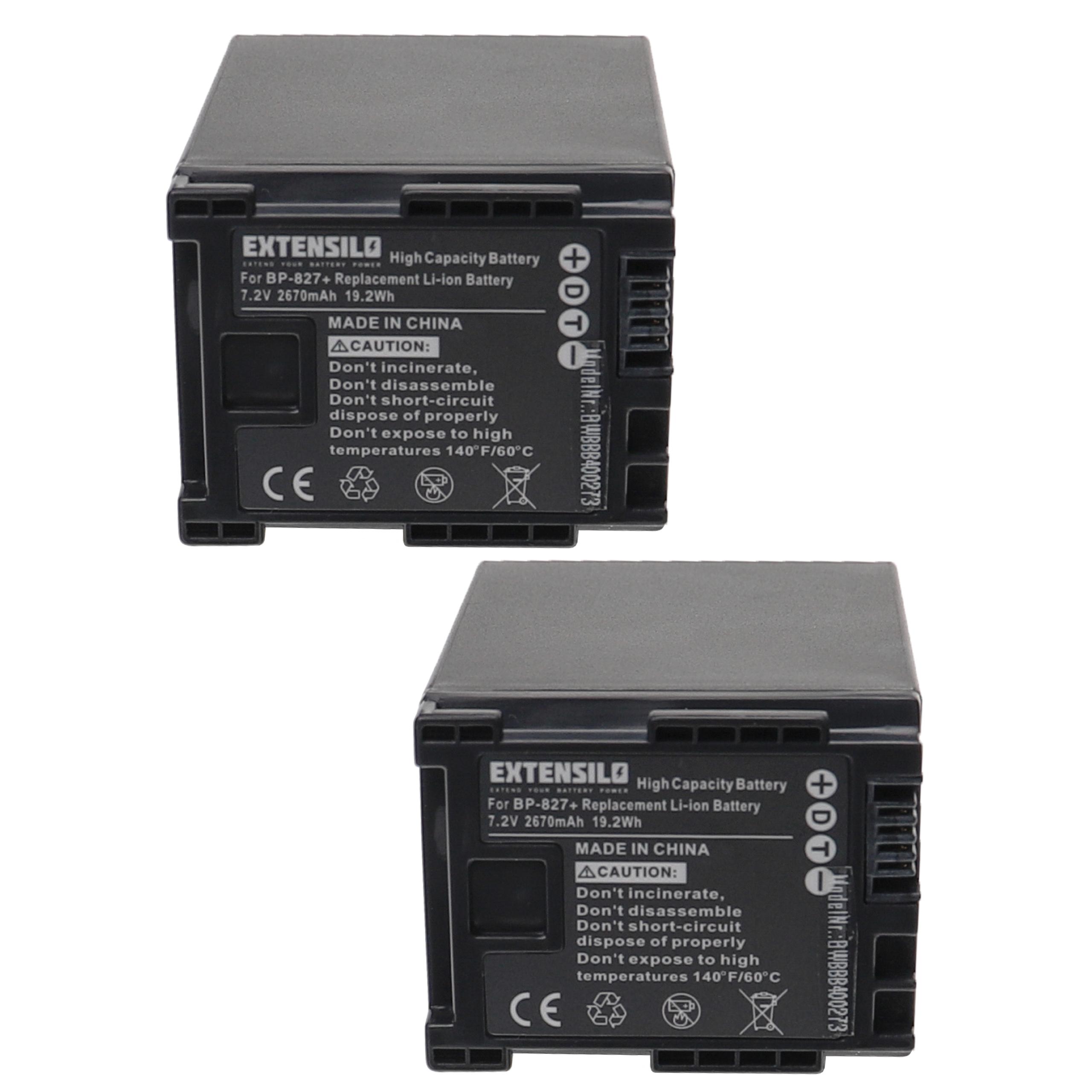 Videocamera 2x Battery replaces Canon BP-827, BP-820, BP-828, 2740B002 - 2670 mAh 7.2 V Li-Ion