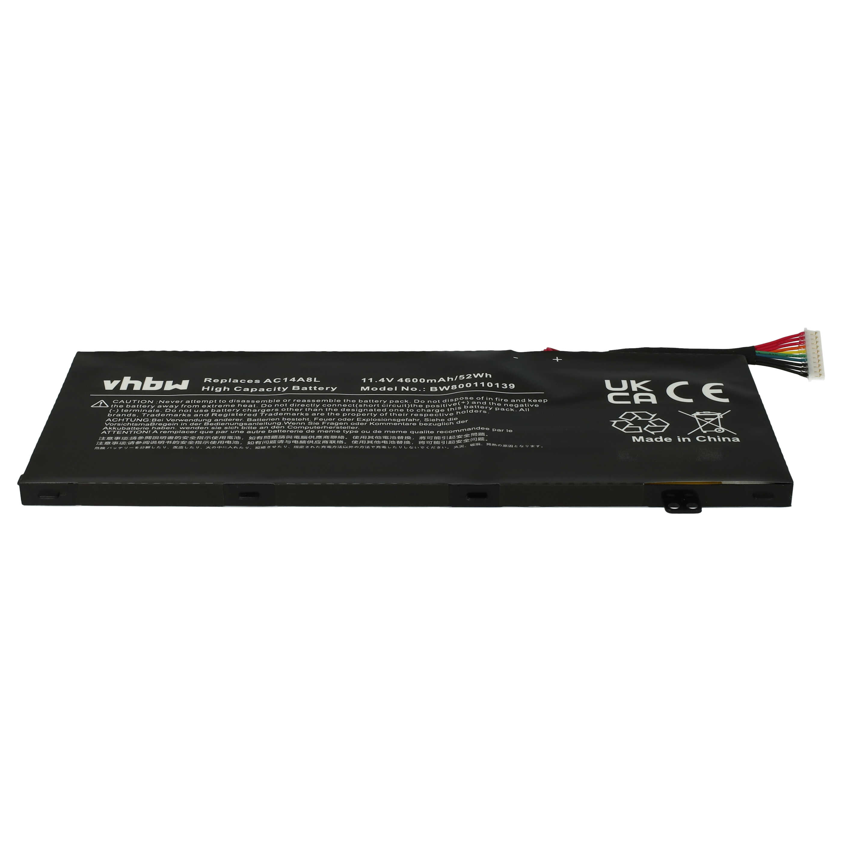 Batterie remplace Acer 3ICP7/61/80, AC14A8L pour ordinateur portable - 4600mAh 11,4V Li-polymère, noir