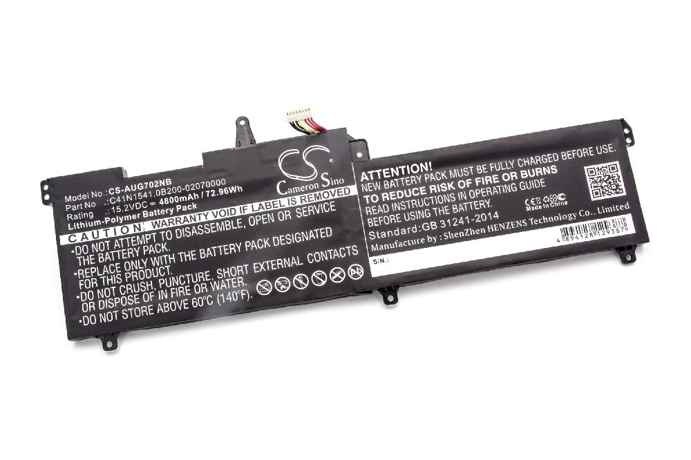 Batterie remplace C41N1541, 0B200-02070000 pour ordinateur portable - 4800mAh 15,2V Li-polymère, noir