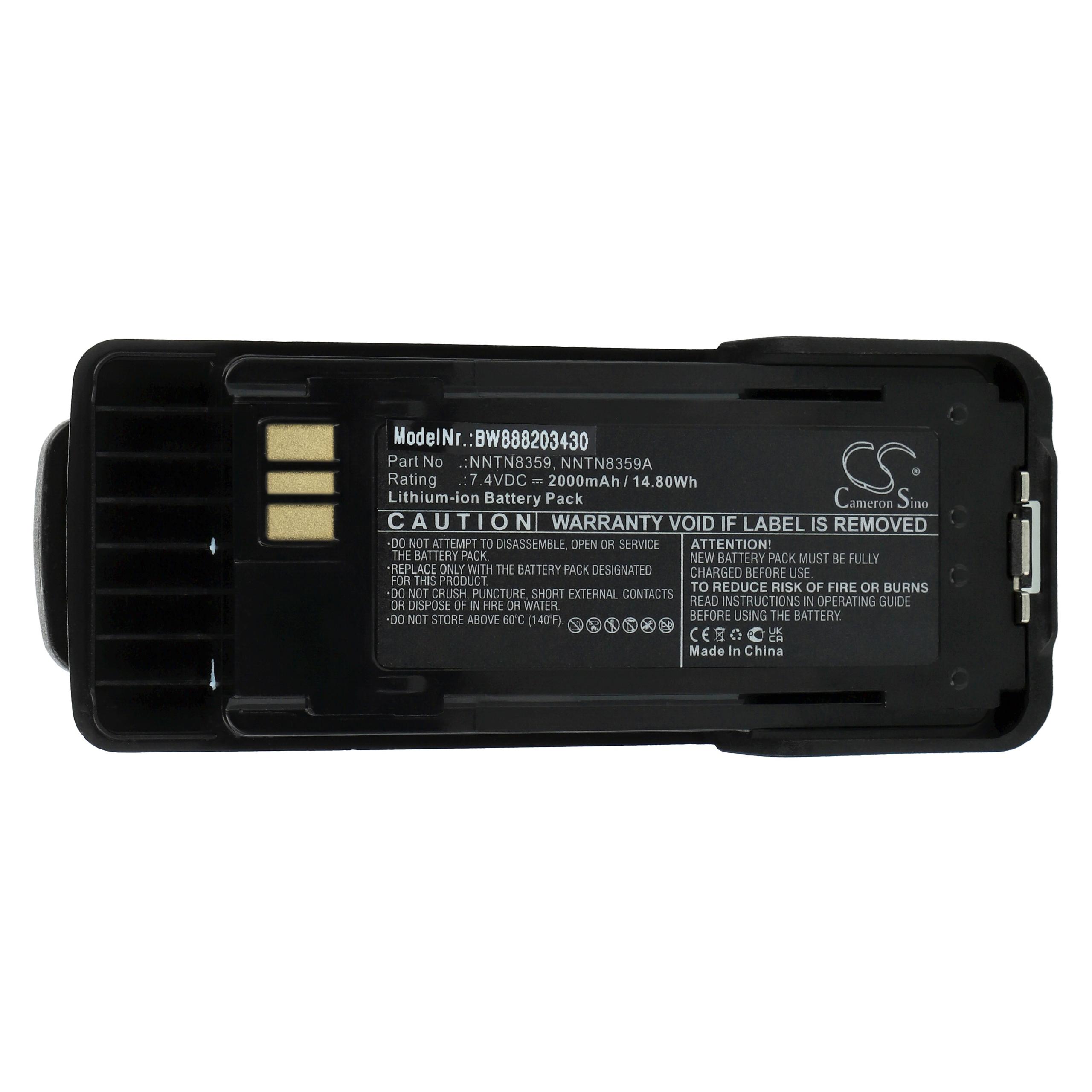 Radio Battery Replacement for Motorola NNTN8359A, NNTN8359C, NNTN8359 - 2000mAh 7.4V Li-Ion + Belt Clip
