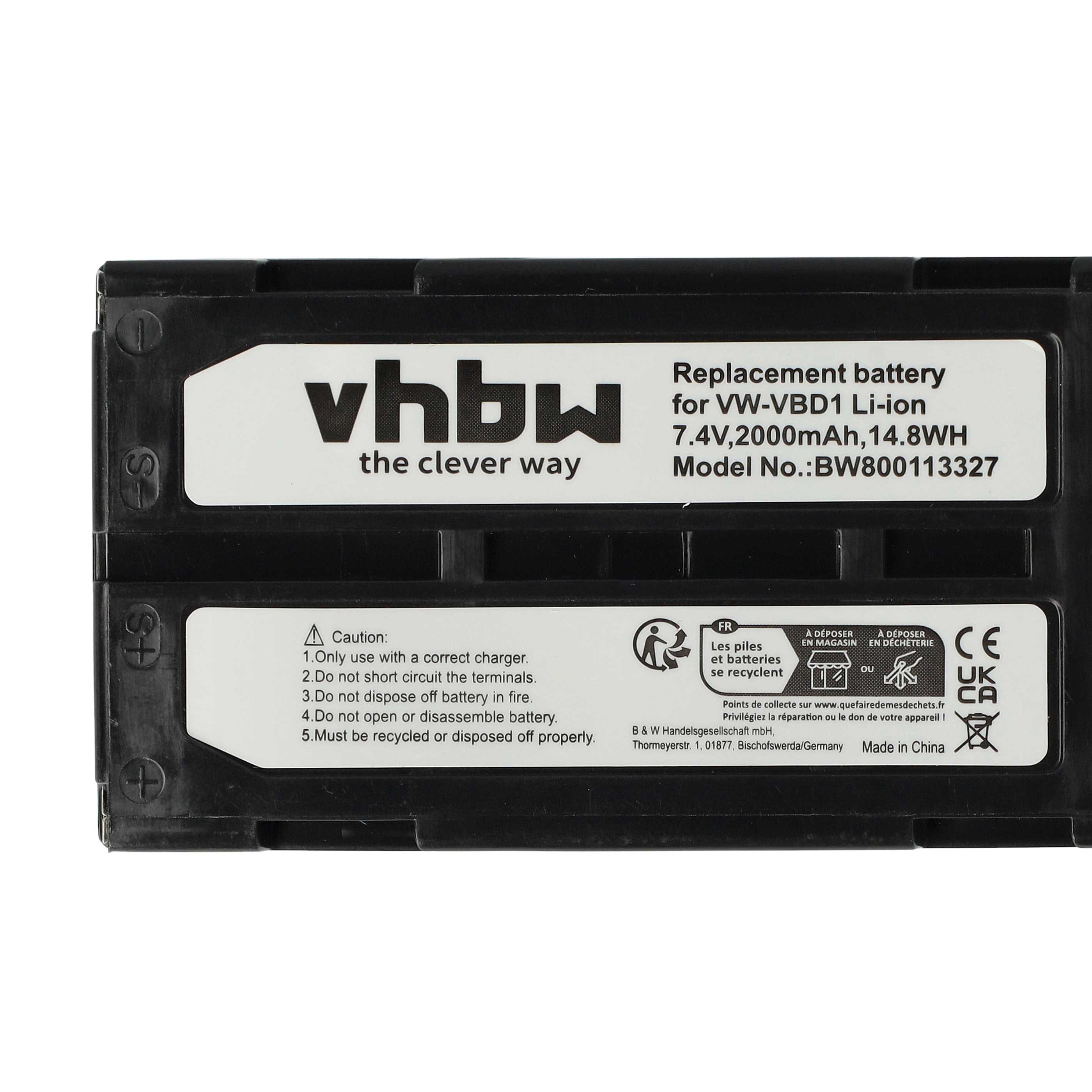 Batterie remplace Hitachi VM-BPL13, M-BPL30, VM-BPL13J, VM-BPL13A pour caméscope Hitachi- 2000mAh 7,4V Li-ion