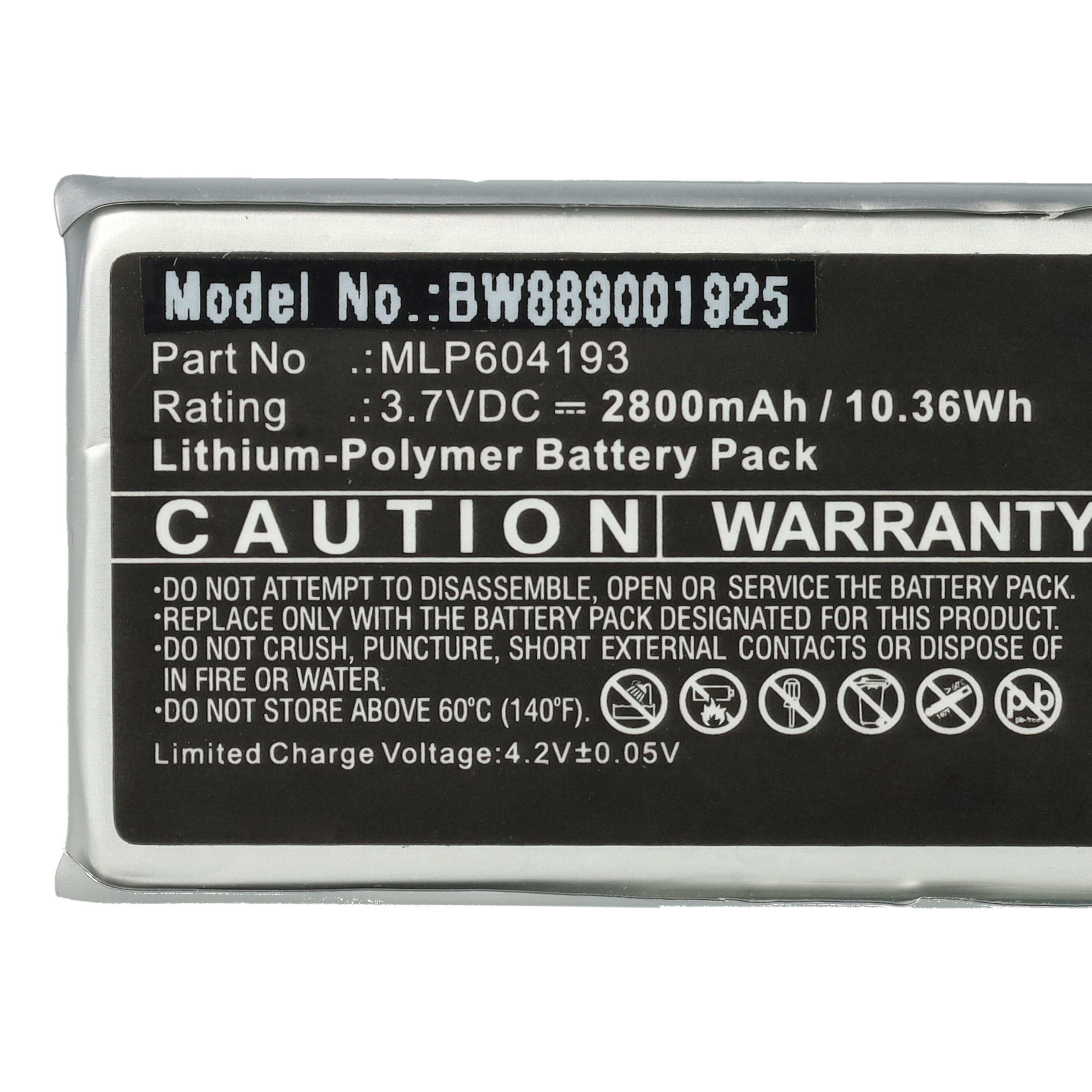 vhbw 1x batteria sostituisce Autel MLP604193 per dispositivo di diagnostica (2800mAh, 3,7V, Li-Poly)