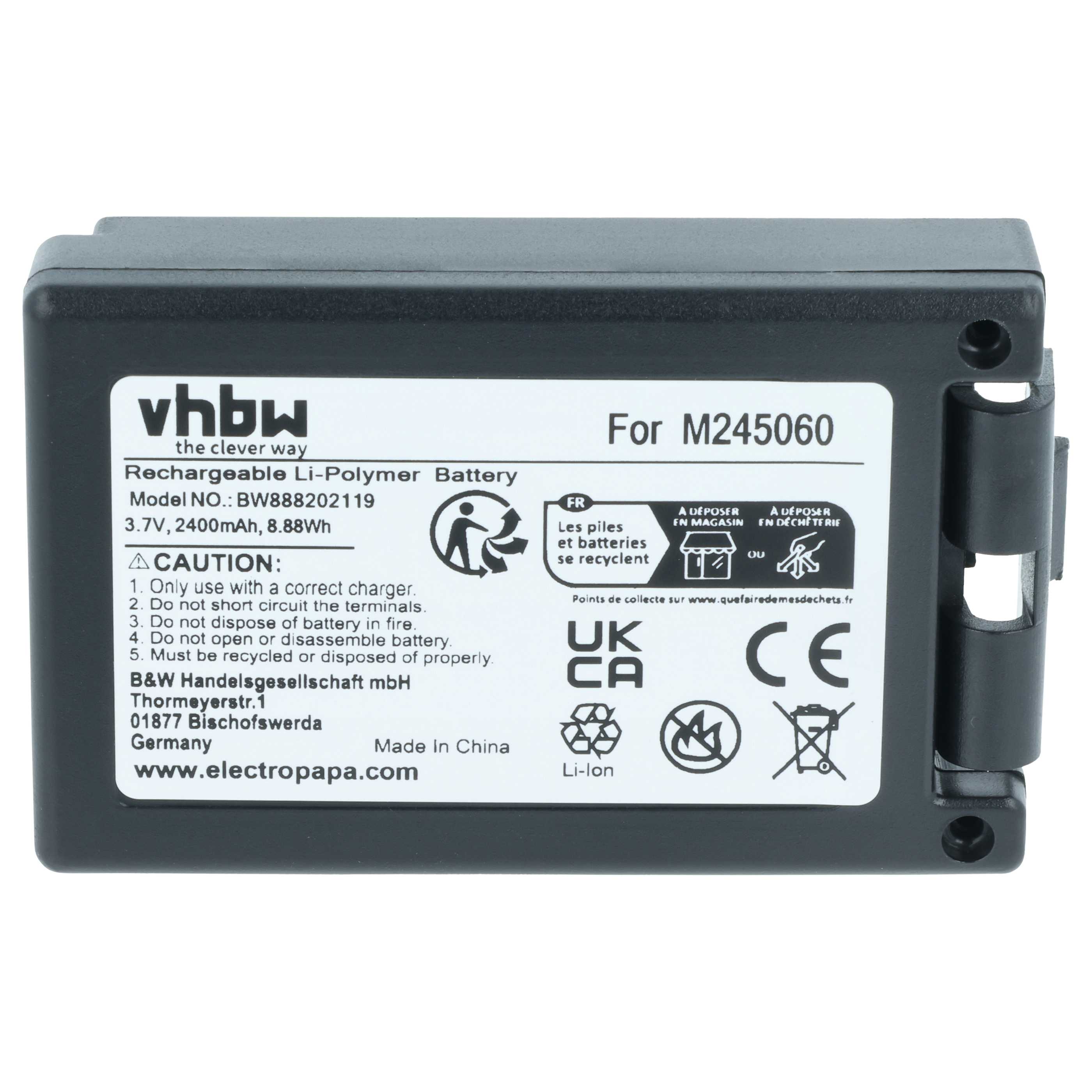 Batería reemplaza Teleradio M245060, 22.381.2, D00004-02 sistema control - 2400mAh 3,7V Li-Ion