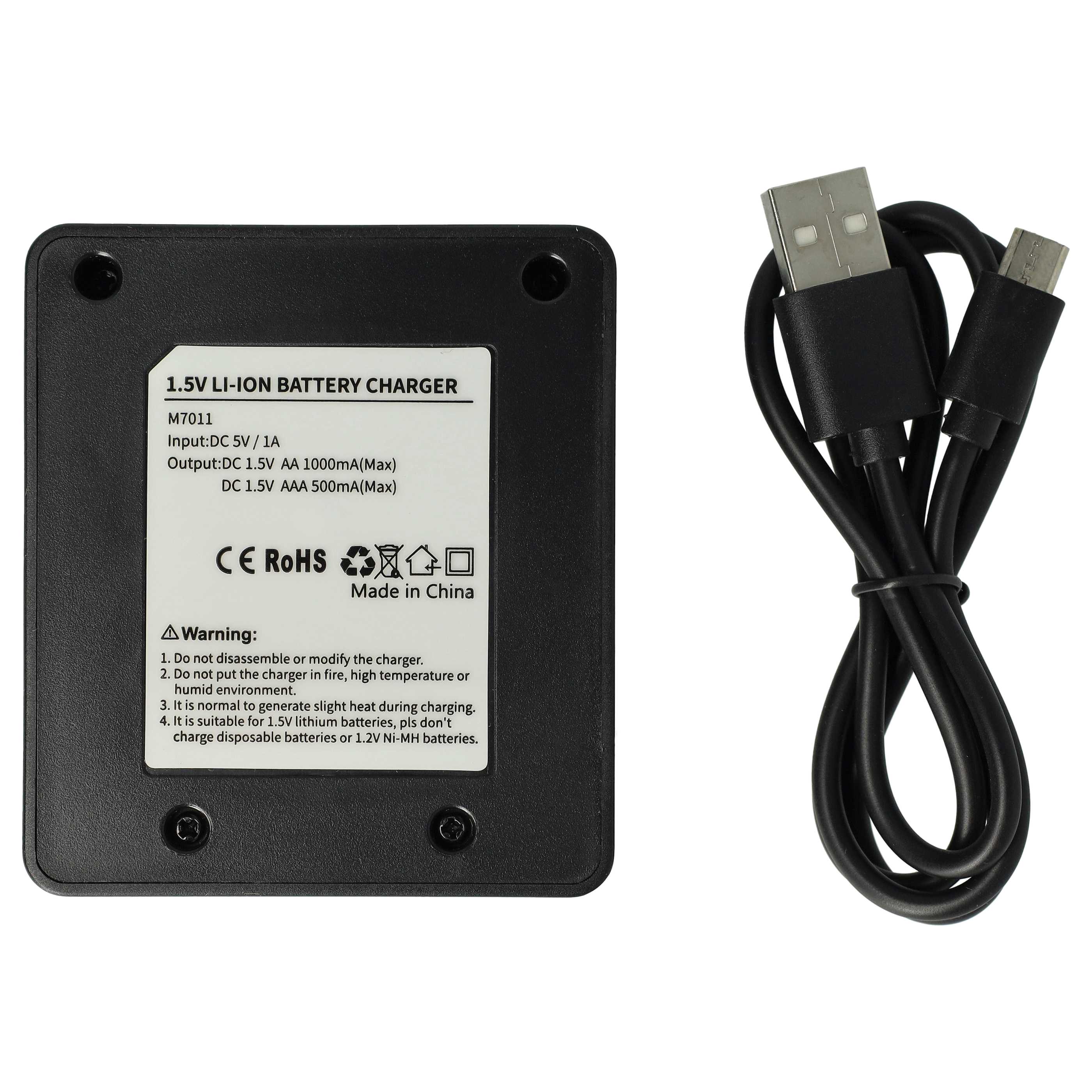 4-Fach Micro-USB-Ladegerät passend für AA, AAA Li-Ion Akkuzellen