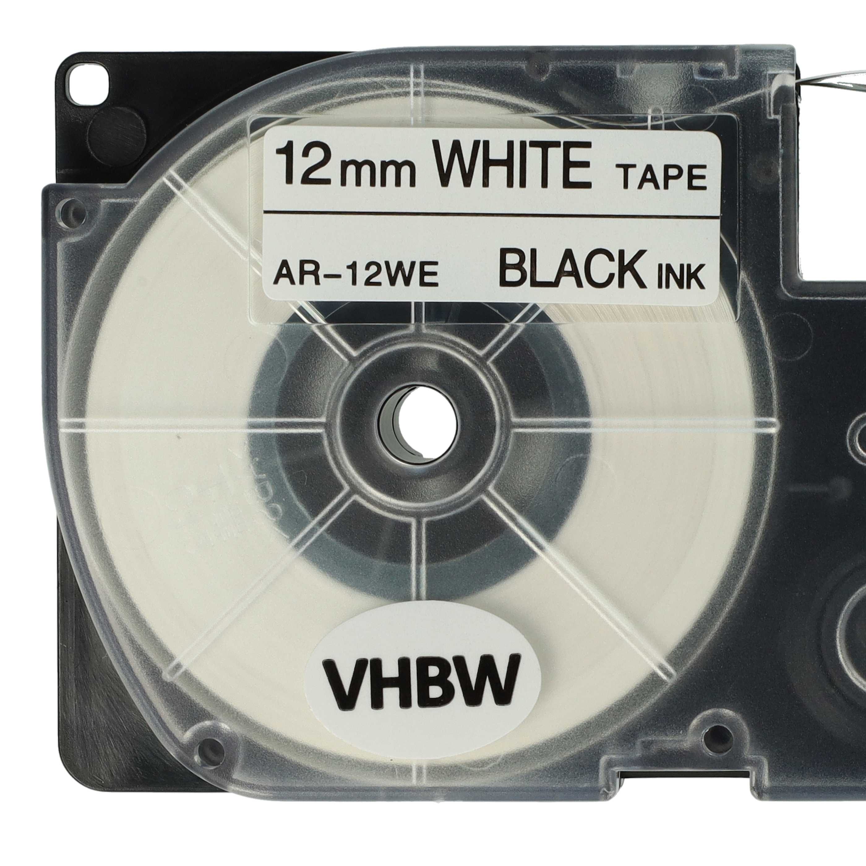 100x Label Tape replaces Casio XR-12WE, XR-12WE1 - 12 mm Black to White