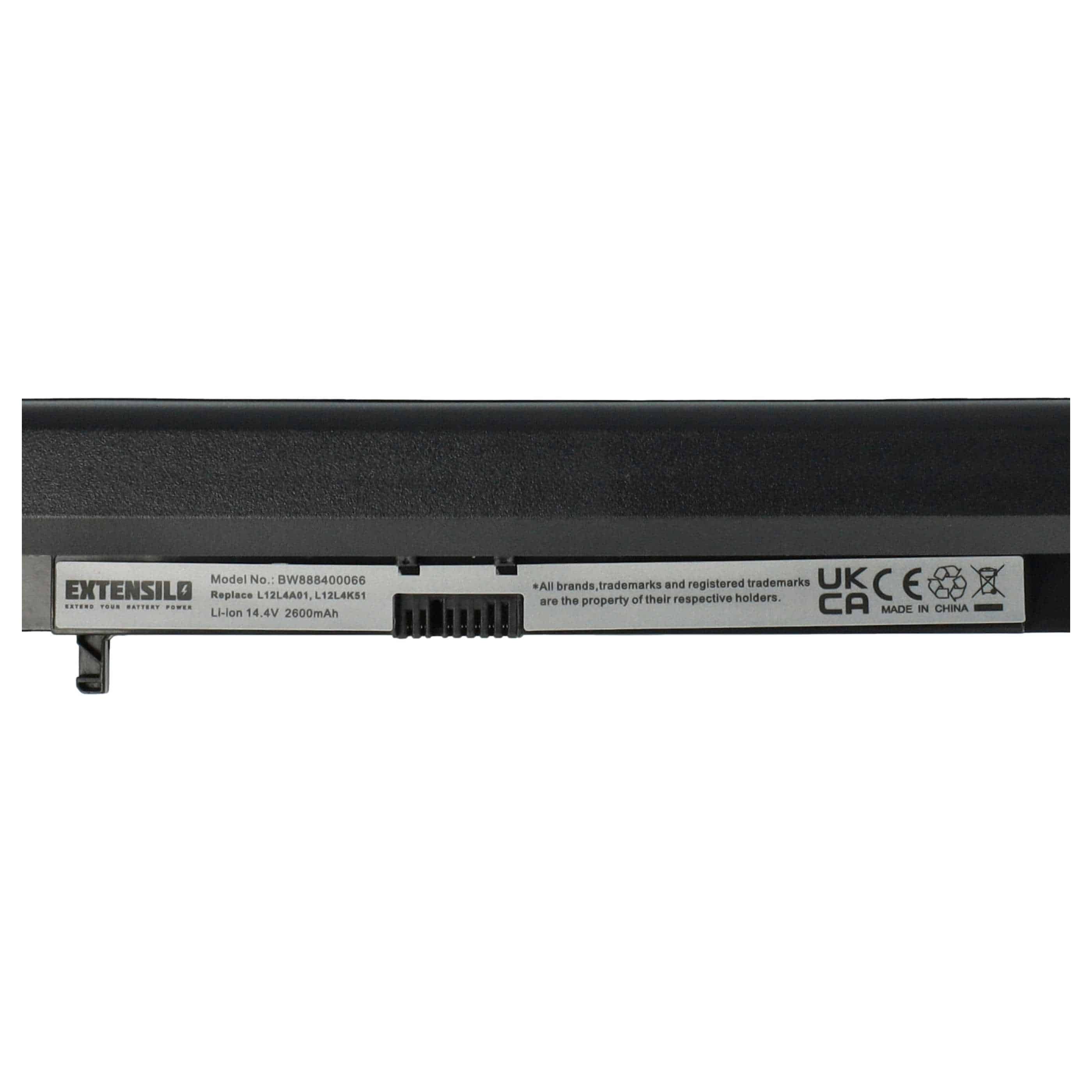 Notebook-Akku als Ersatz für Lenovo L12M4A01, L12L4K51, 888015452, 888015451 - 2200mAh 14,4V Li-Ion, schwarz