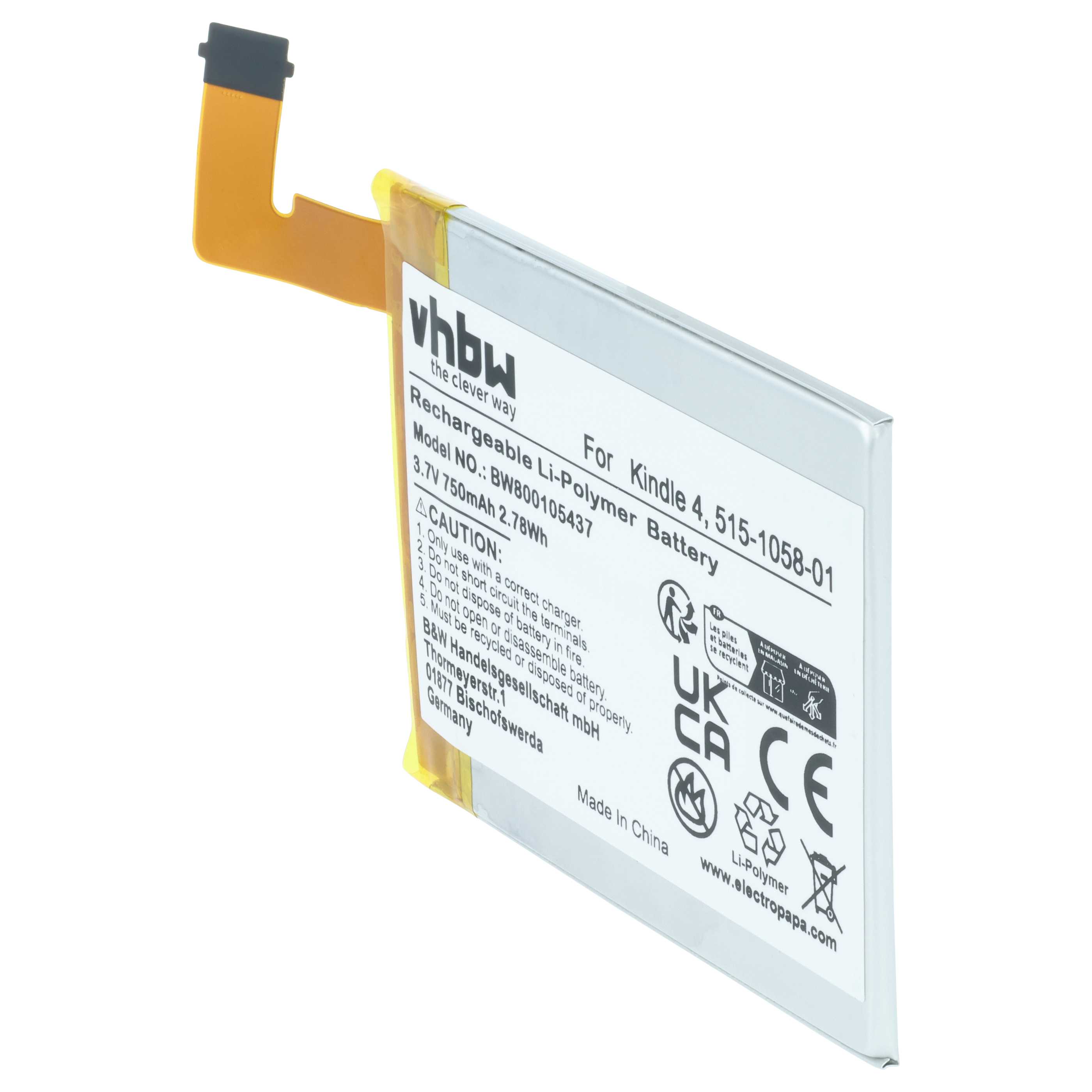 E-Book Battery replaces Amazon 515-1058-01, M11090355152, MC-265360, S2011-001-S - 750 mAh 3.7 V Li-polymer