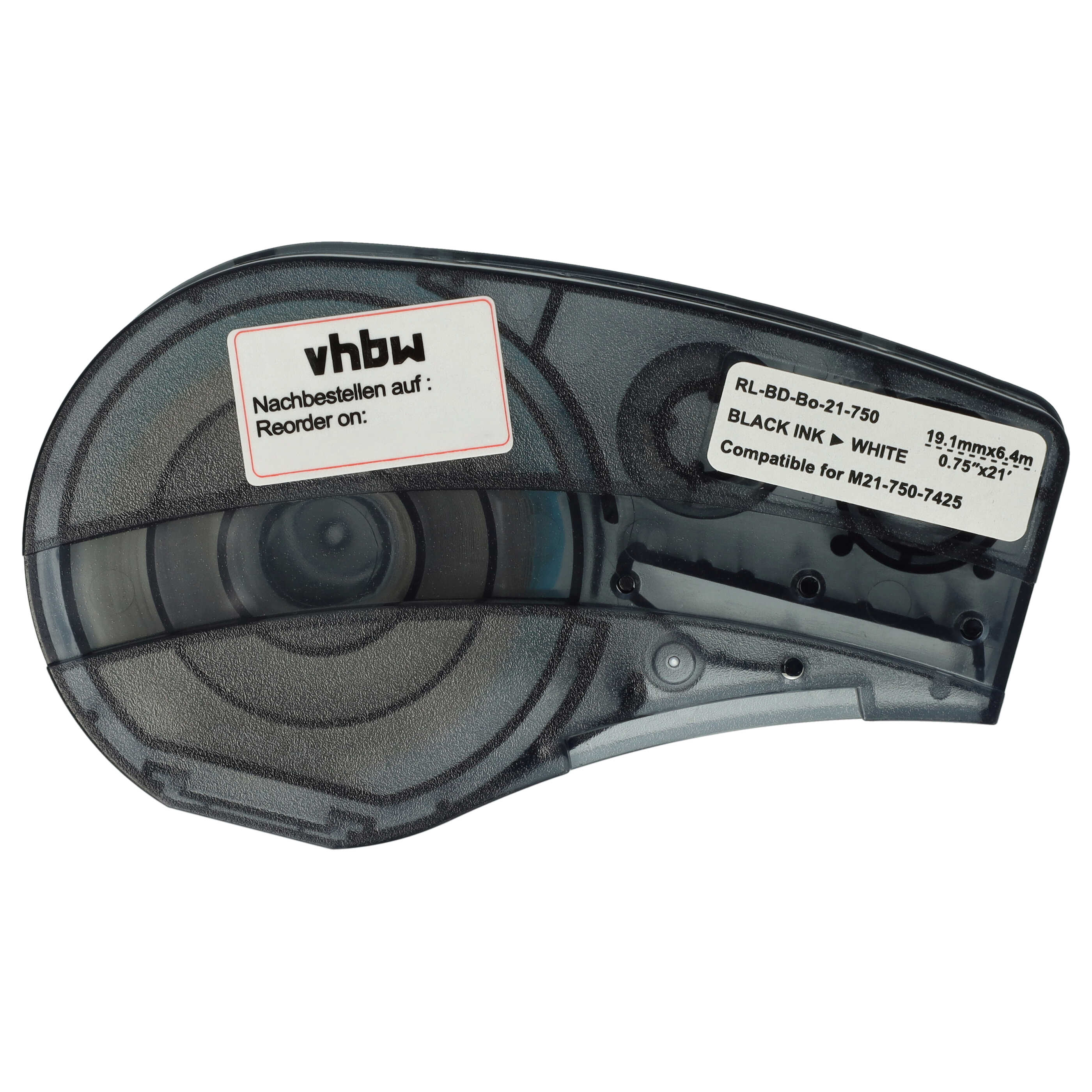 Cassette à ruban remplace Brady M21-750-7425 - 19,05mm lettrage Noir ruban Blanc, polypropylène