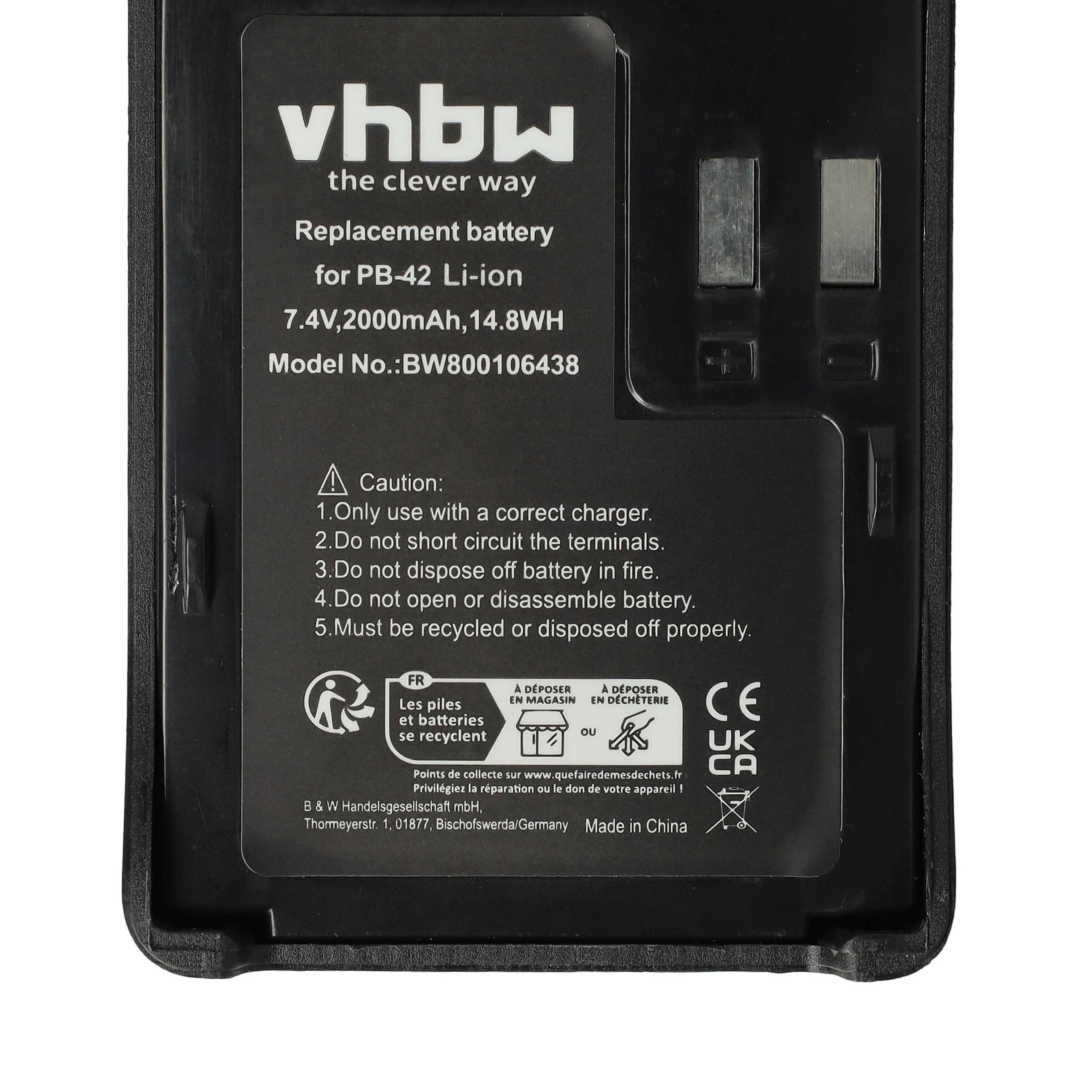 2x Batteria sostituisce Kenwood PB-42Li, PB-42L, PB-42 per dispositivo radio - 2000mAh 7,4V Li-Ion