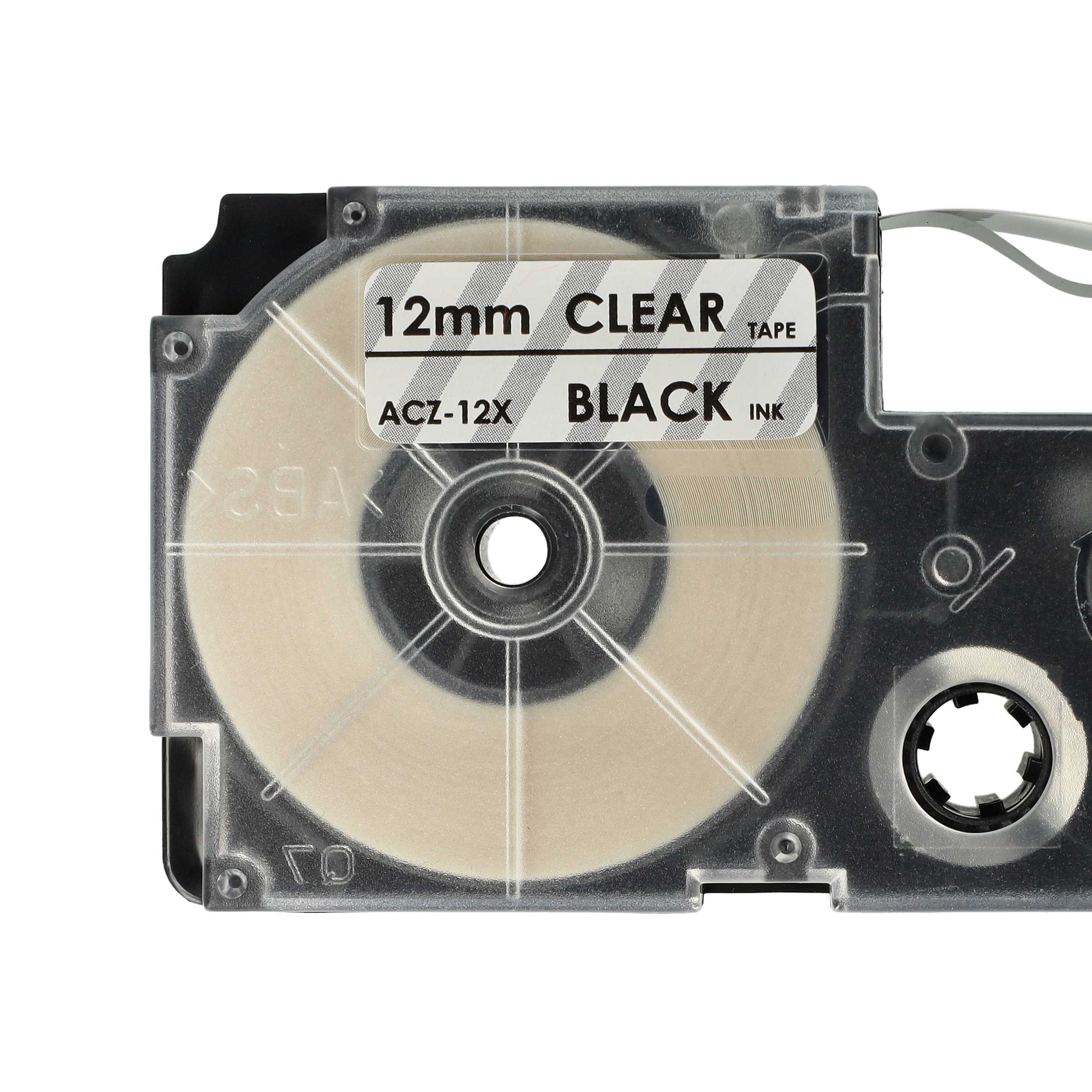 Schriftband als Ersatz für Casio XR-12X1, XR-12X - 12mm Schwarz auf Transparent