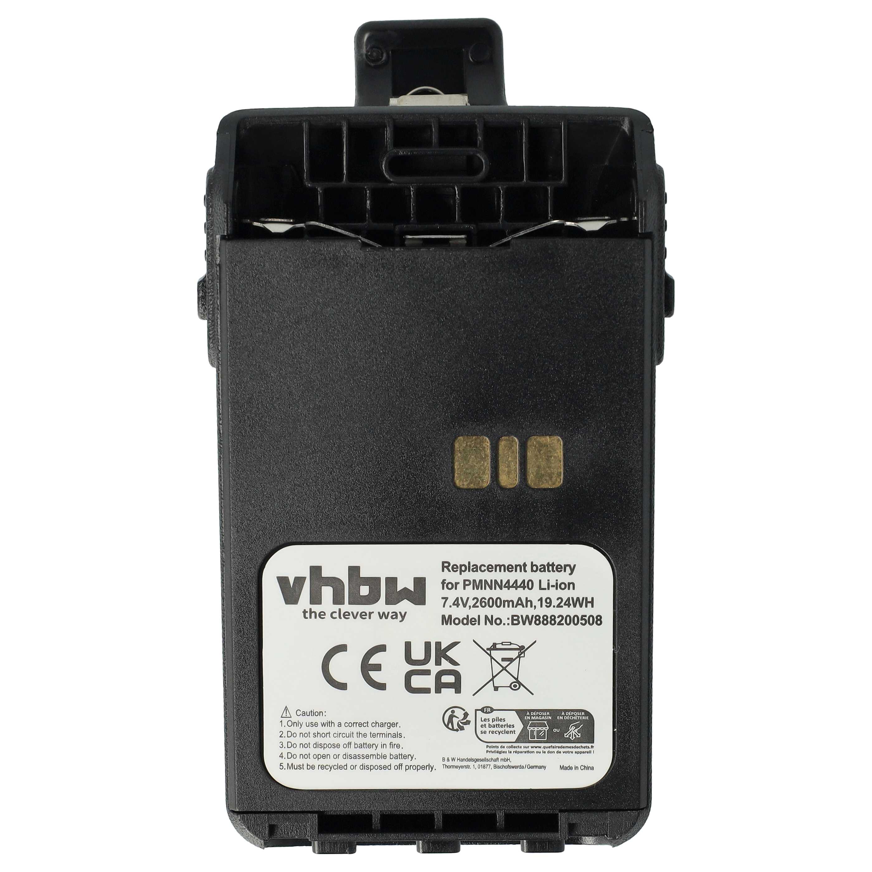 Radio Battery Replacement for Motorola PMNN4511A, PMNN4440, PMNN4502A, PMNN4440AR - 2600 mAh 7.4 V Li-Ion
