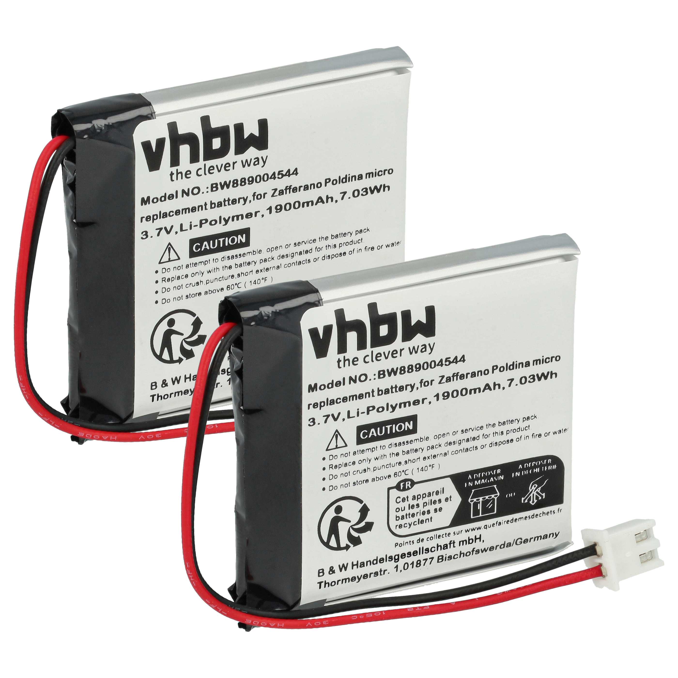 2x Batteria sostituisce Zafferano BAT04704004001000 per - 1900mAh 3,7V Li-Poly