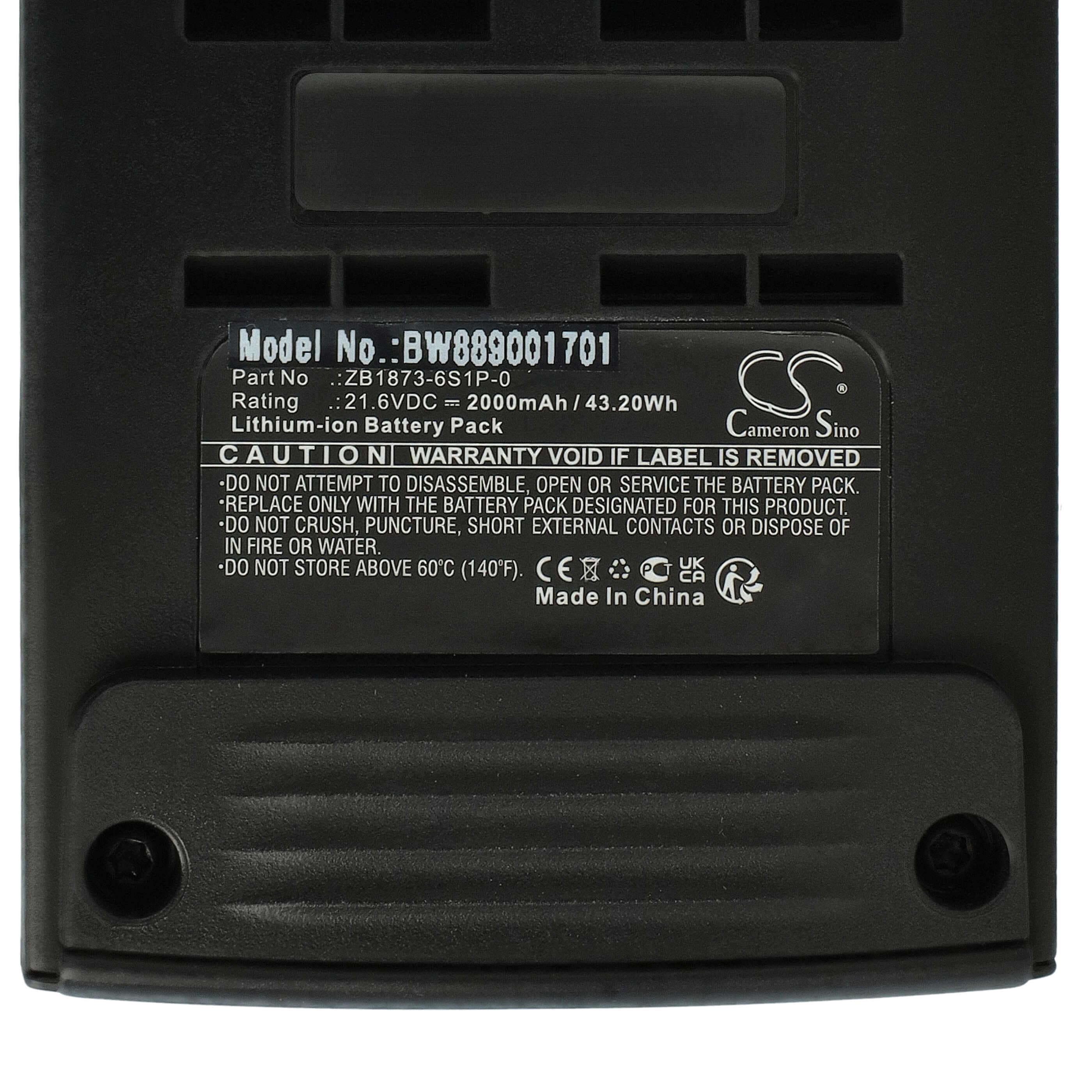 Battery replaces Tineco ZB1873-6S1P-03, ZB1873-6S1P-0 for Tineco 2000mAh, 21.6V, Li-Ion