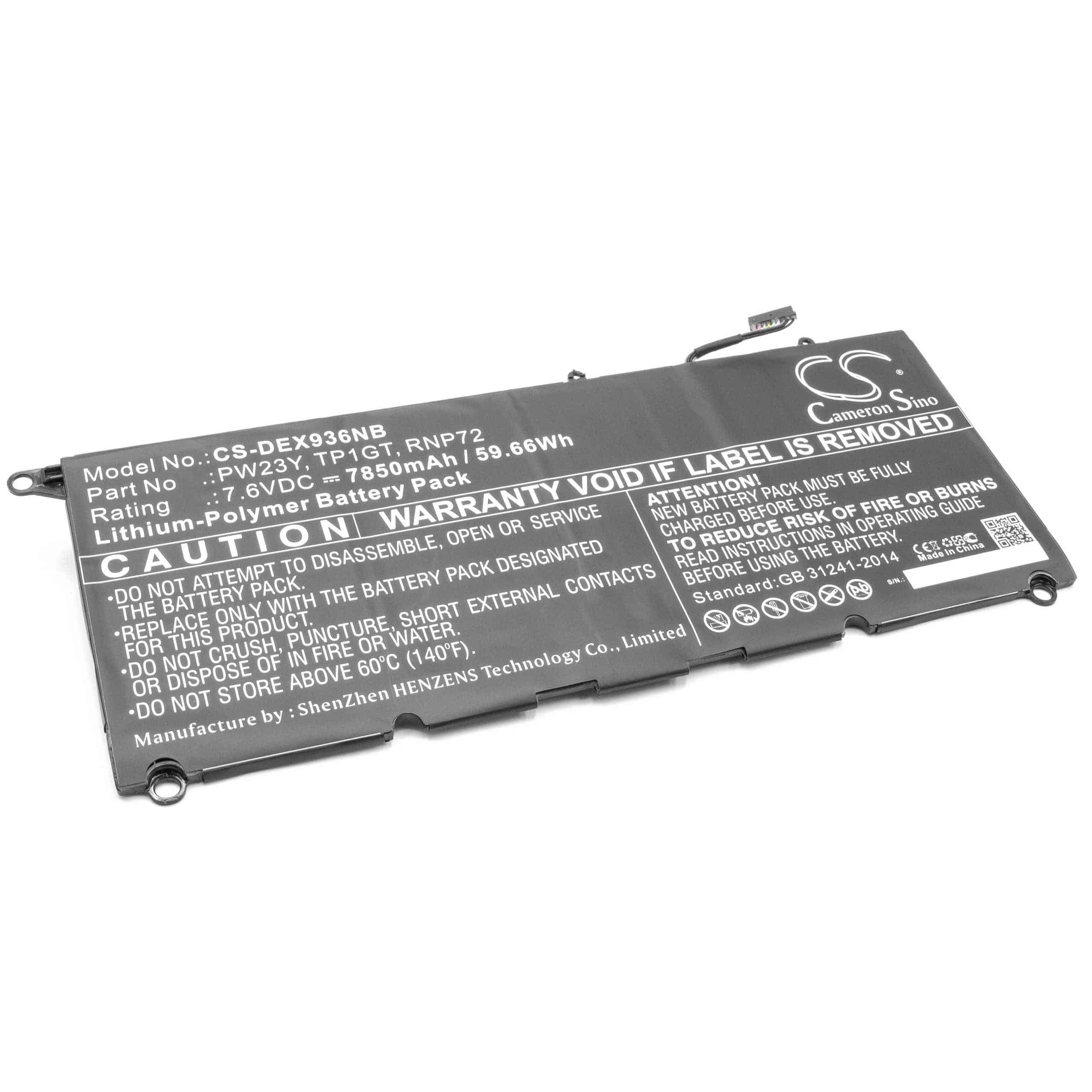 Notebook Battery Replacement for Dell TP1GT, 0RNP72, PW23Y, RNP72 - 7850mAh 7.6V Li-polymer