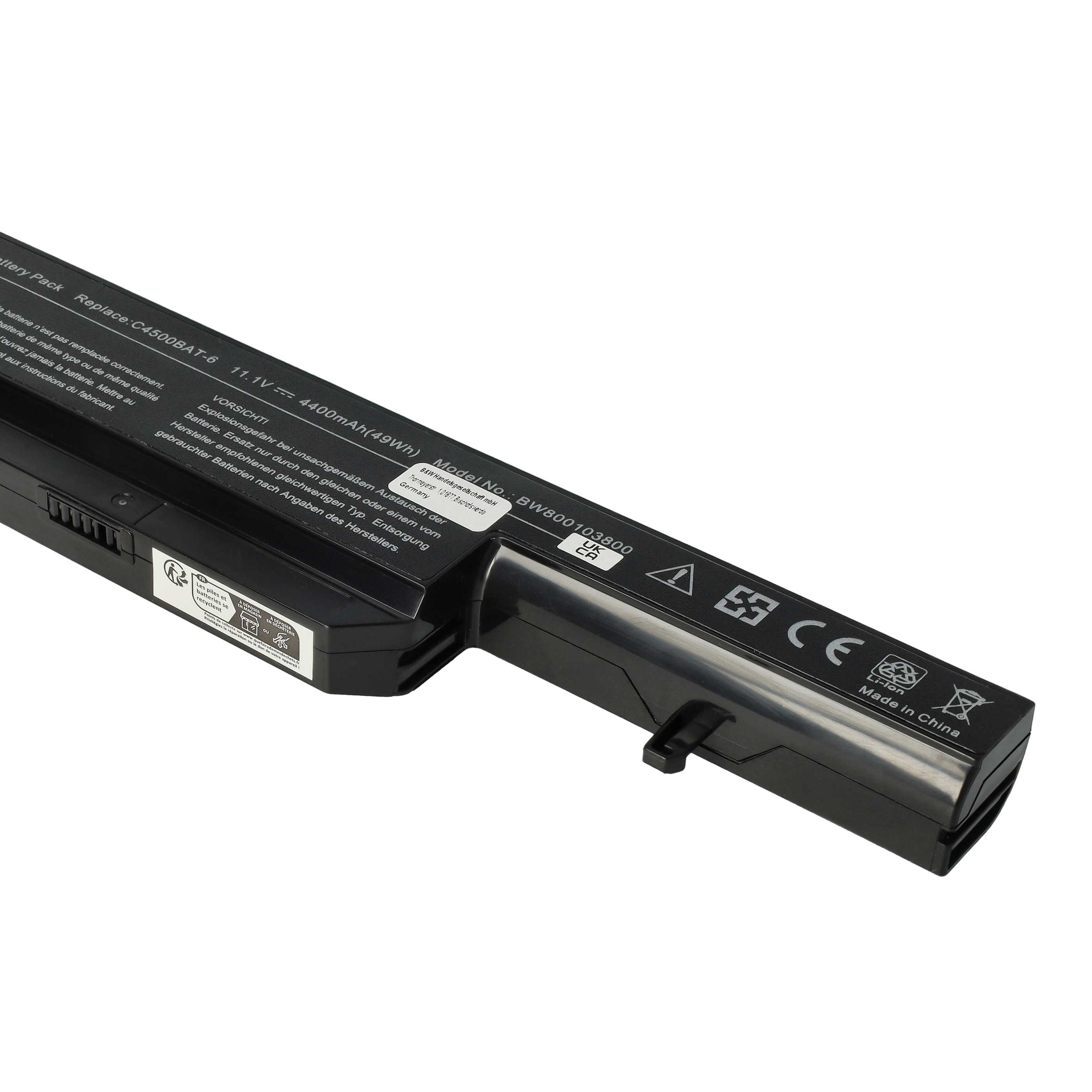 Batterie remplace 6-87-c480s-4g41, 6-87-C480S-4G4 pour ordinateur portable - 4400mAh 11,1V Li-ion, noir