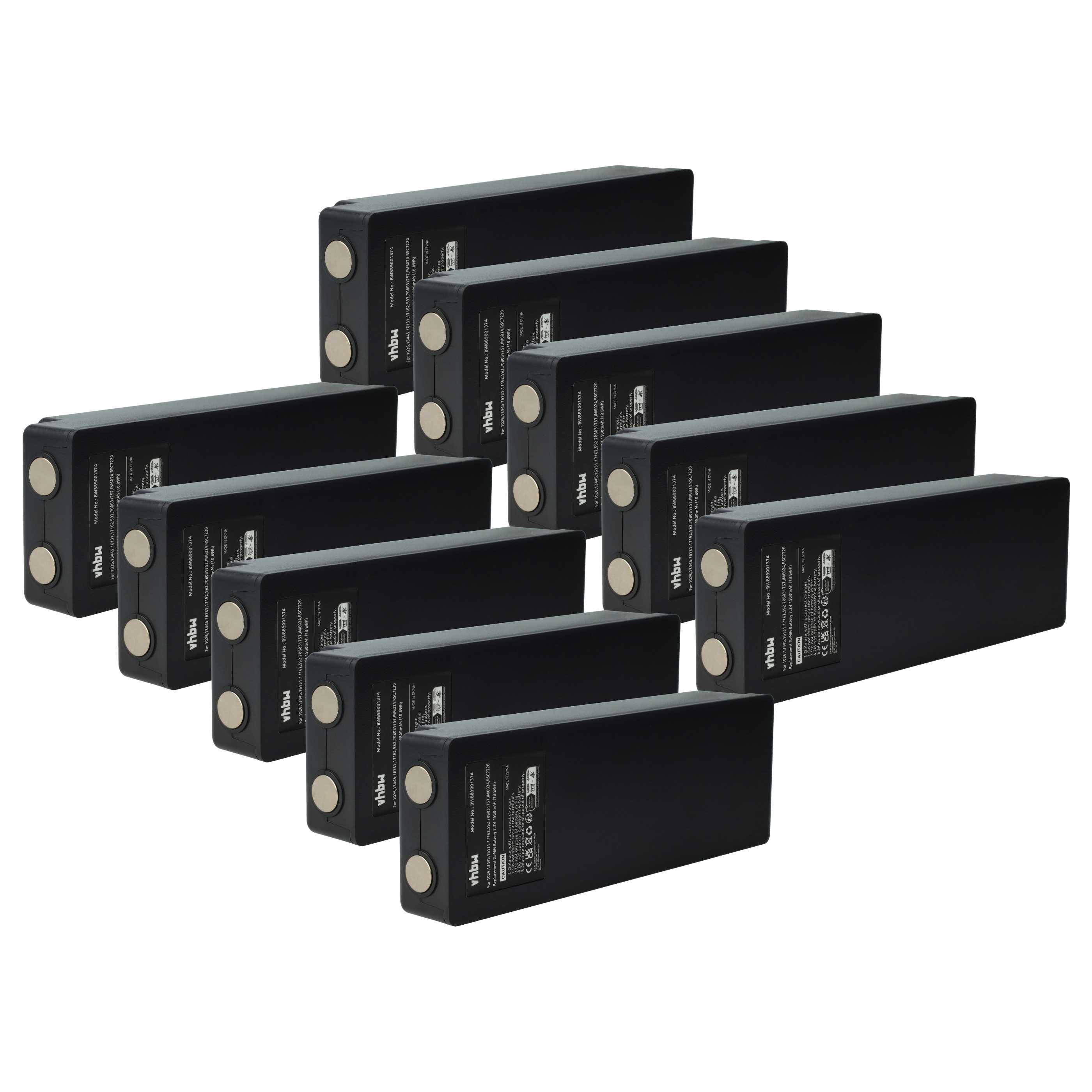 Akku (10 Stück) als Ersatz für Palfinger 17162, 708031757, 16131, 1026, 13445 Steuerung - 1500mAh 7,2V NiMH