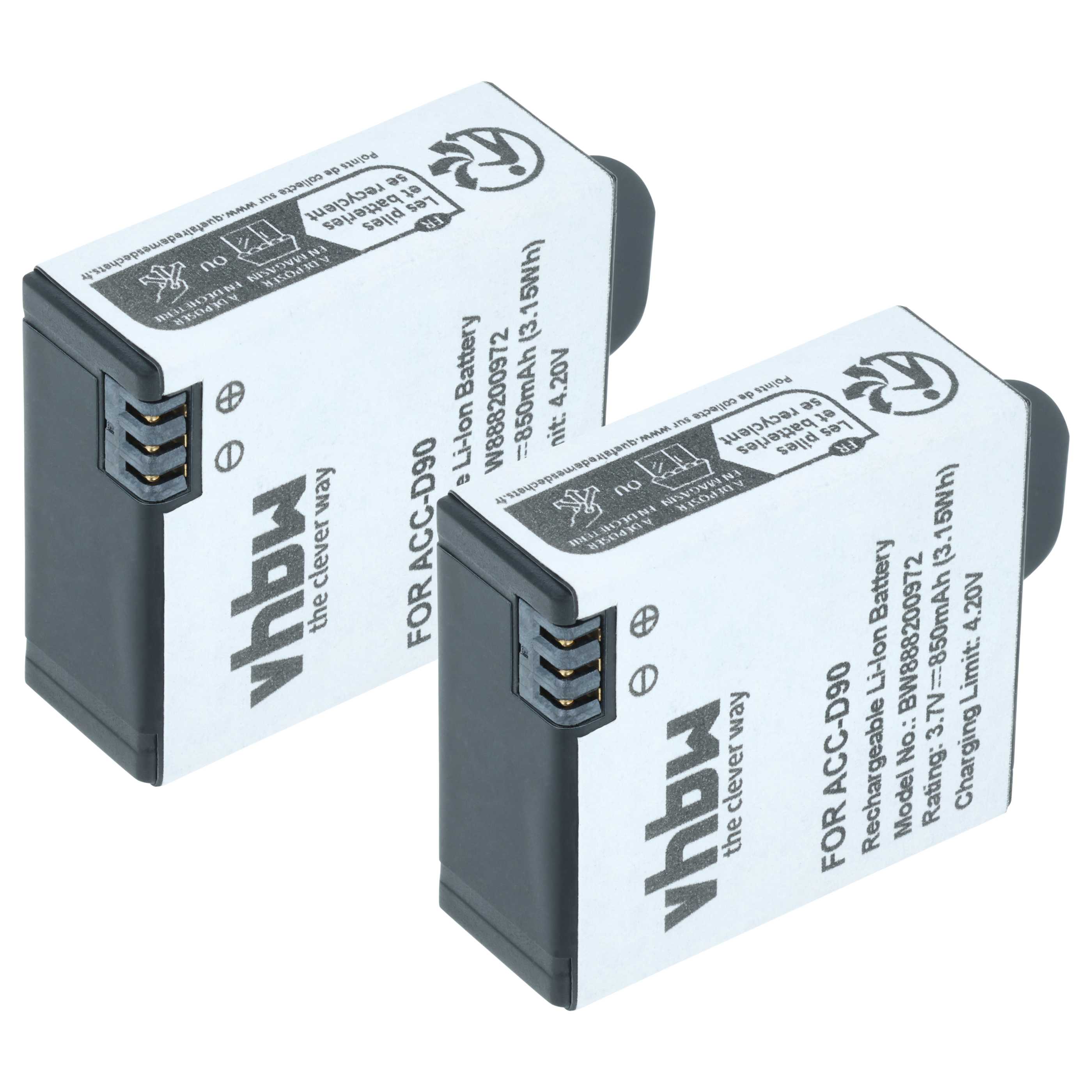 Mini-Kamera-Akku (2 Stück) als Ersatz für AEE ACC-D90 für AEE - 850mAh 3,7V Li-Ion