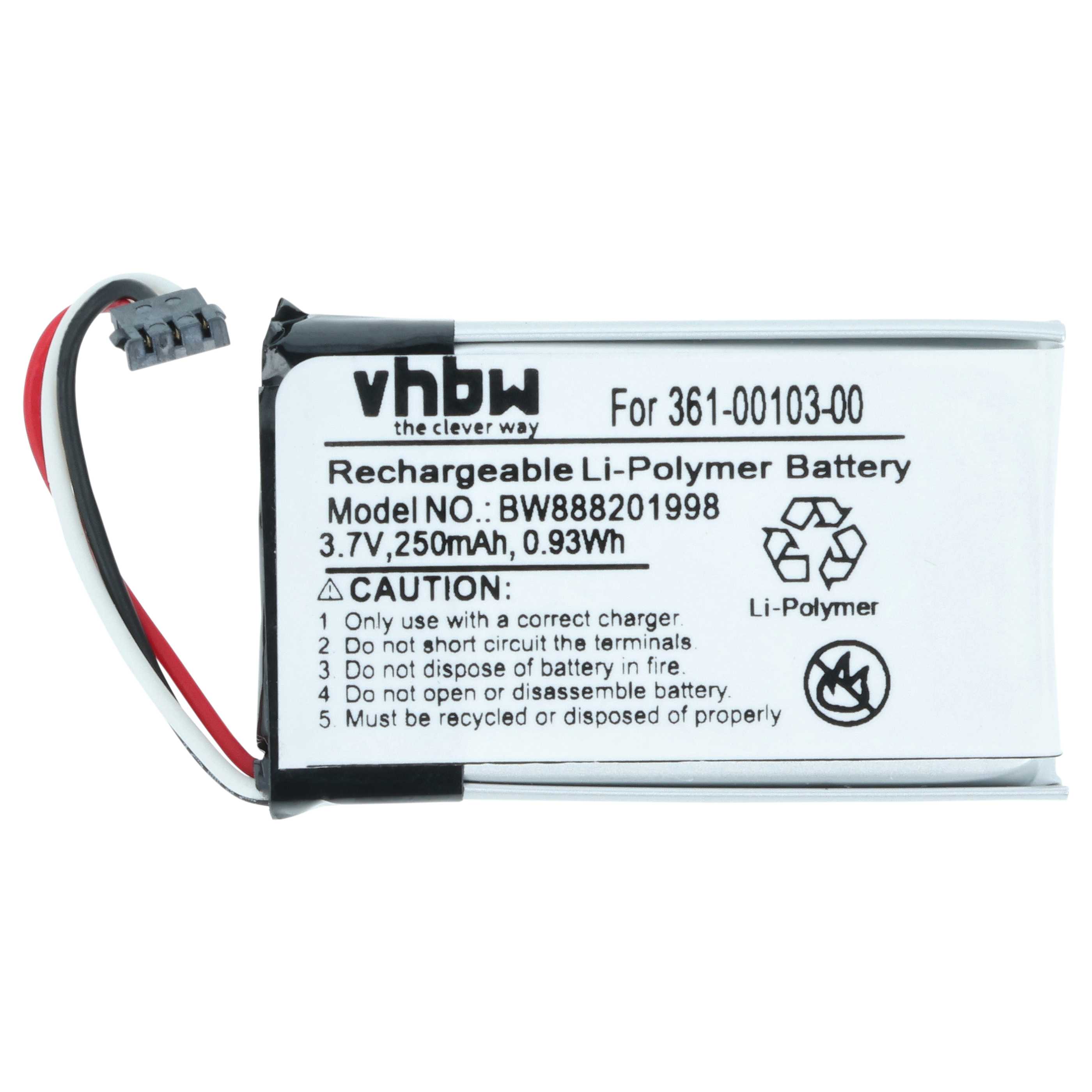 Battery replaces Garmin 361-00103-00 - 250mAh, 3.7V, Li-polymer