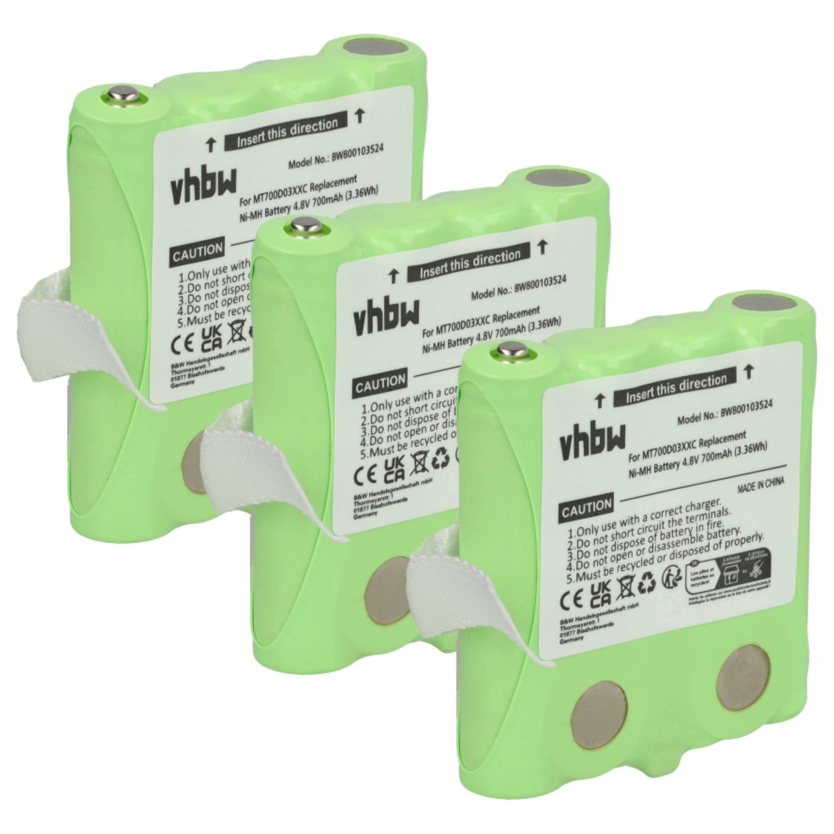 Radio 3x Battery replaces DeTeWe MT700D03XXC - 700 mAh 4.8 V NiMH