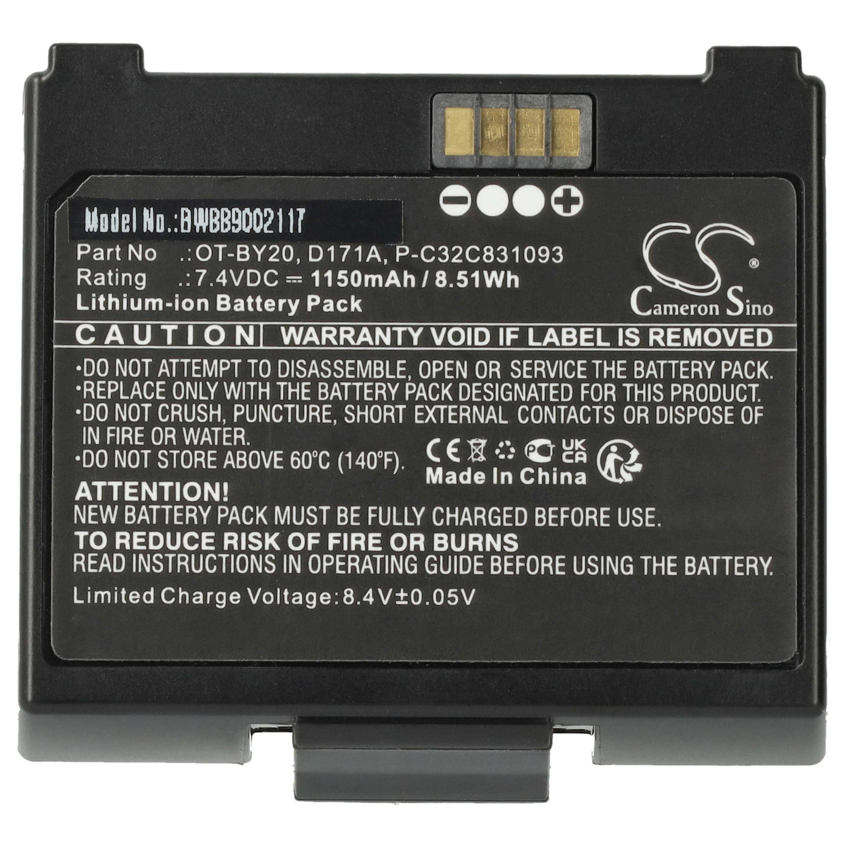 Printer 5x Battery replaces Epson OT-BY20, D171A, 2165069, P-C32C831093 - 1150 mAh 7.4 V Li-Ion
