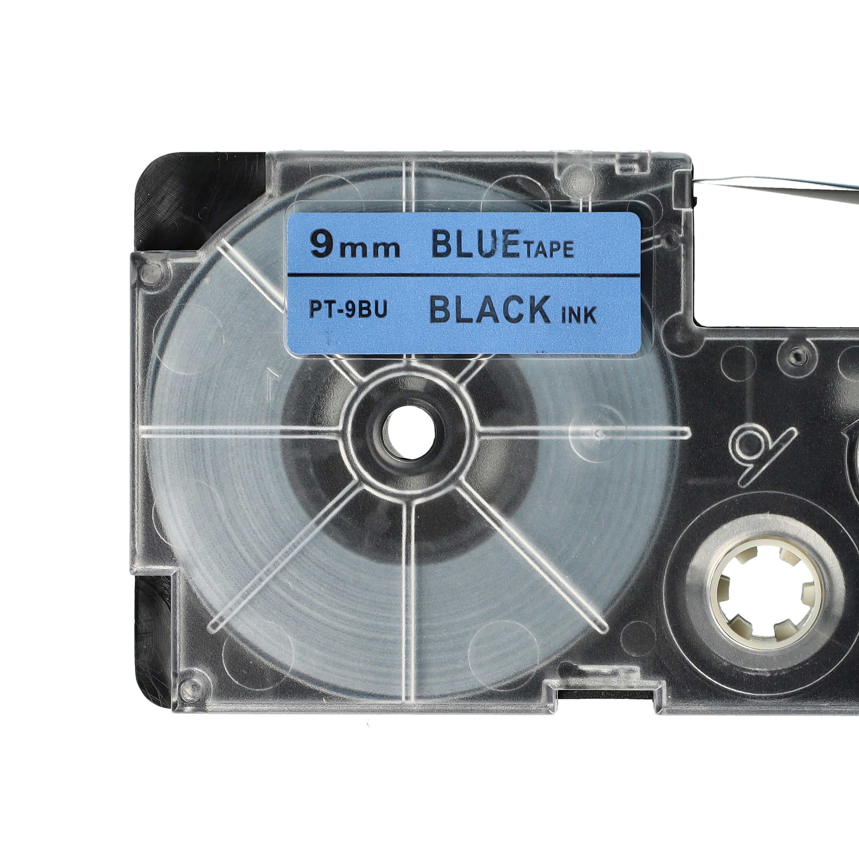 Label Tape as Replacement for Casio XR-9BU1, XR-9BU - 9 mm Black to Blue