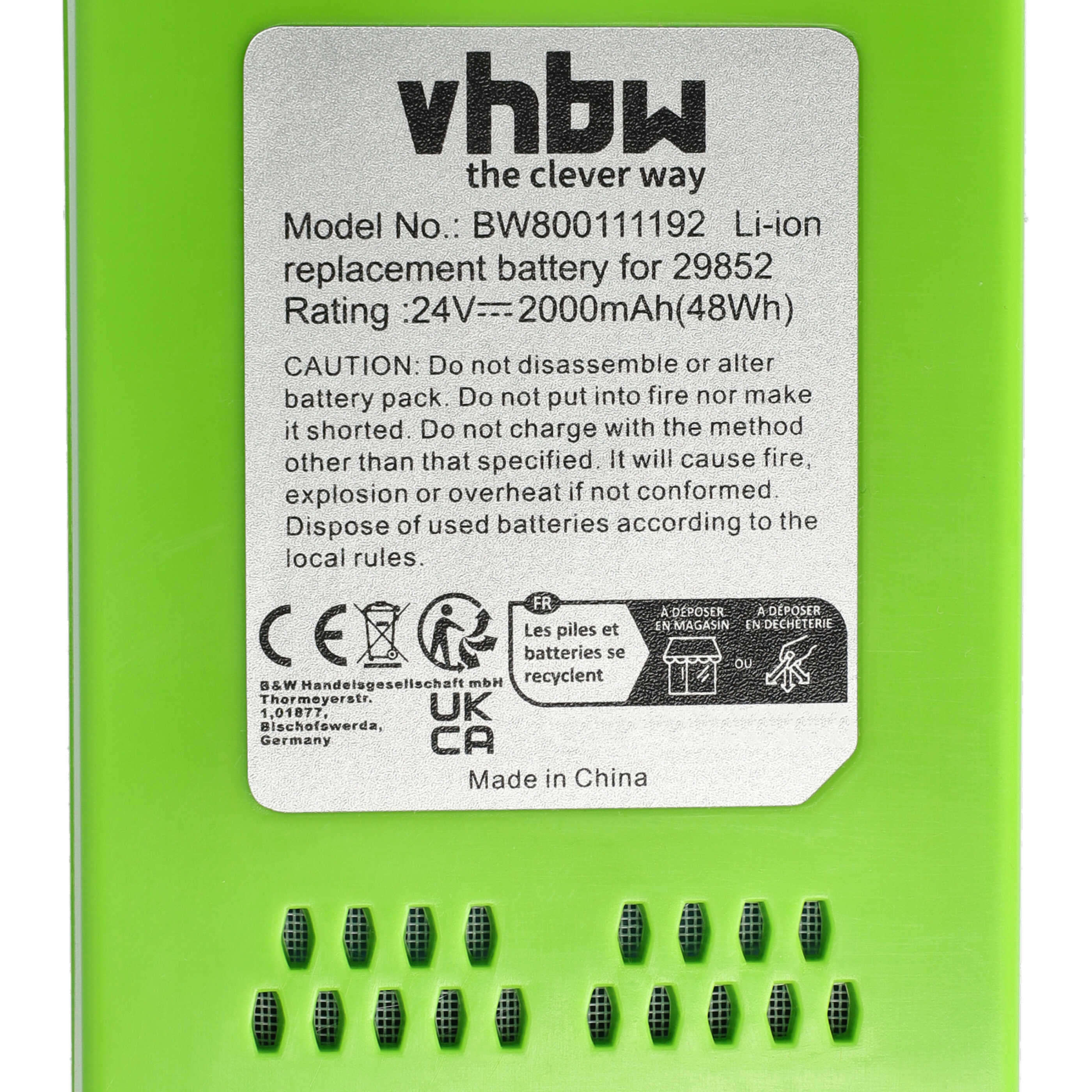 2x Battery replaces Alpina 270401020, BT 4024 Electric Power Tool - 2000 mAh, 24 V, Li-Ion