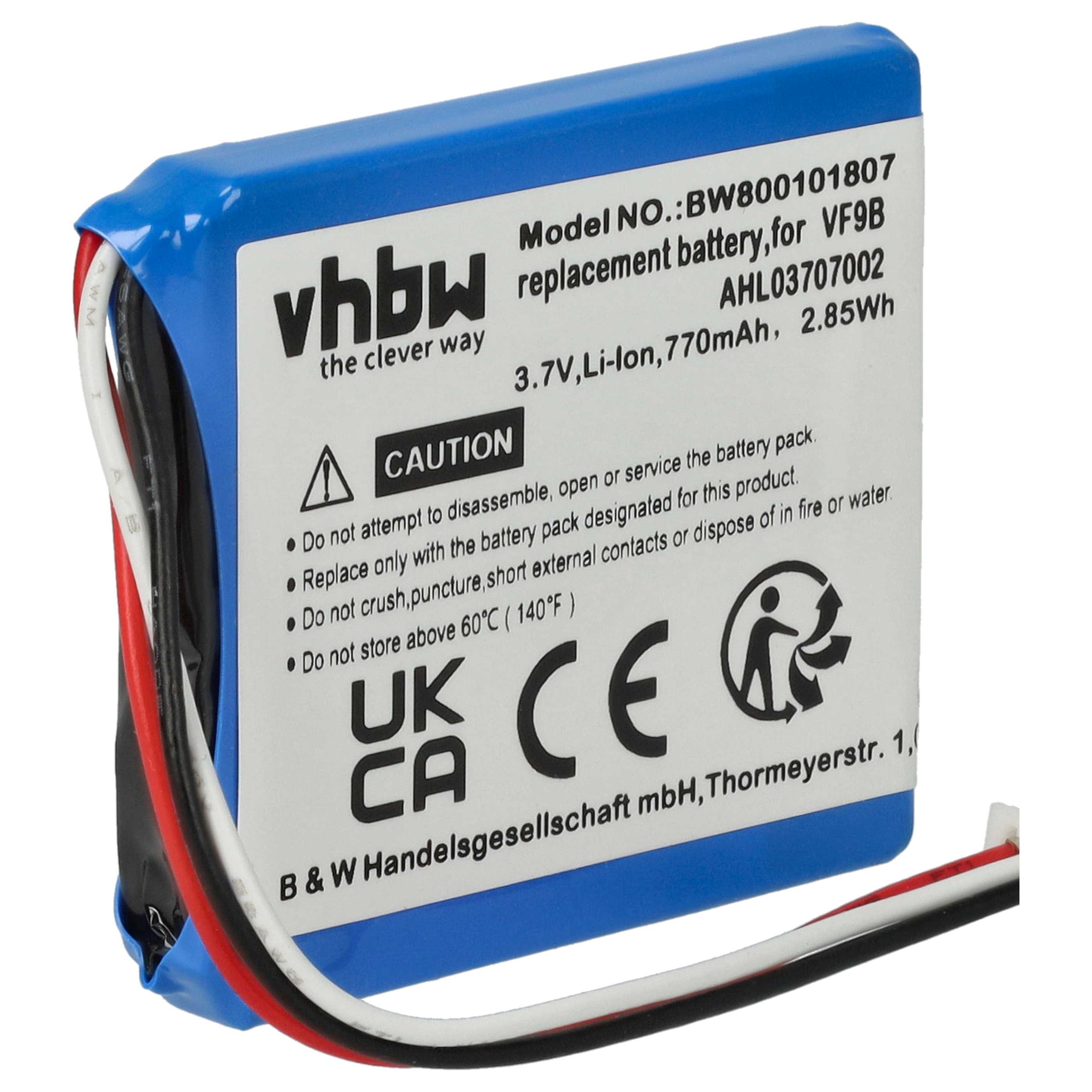 Akumulator do nawigacji GPS zamiennik TomTom VF9B, AHL03706001, AHL03707002, VF9 - 770 mAh 3,7 V Li-Ion