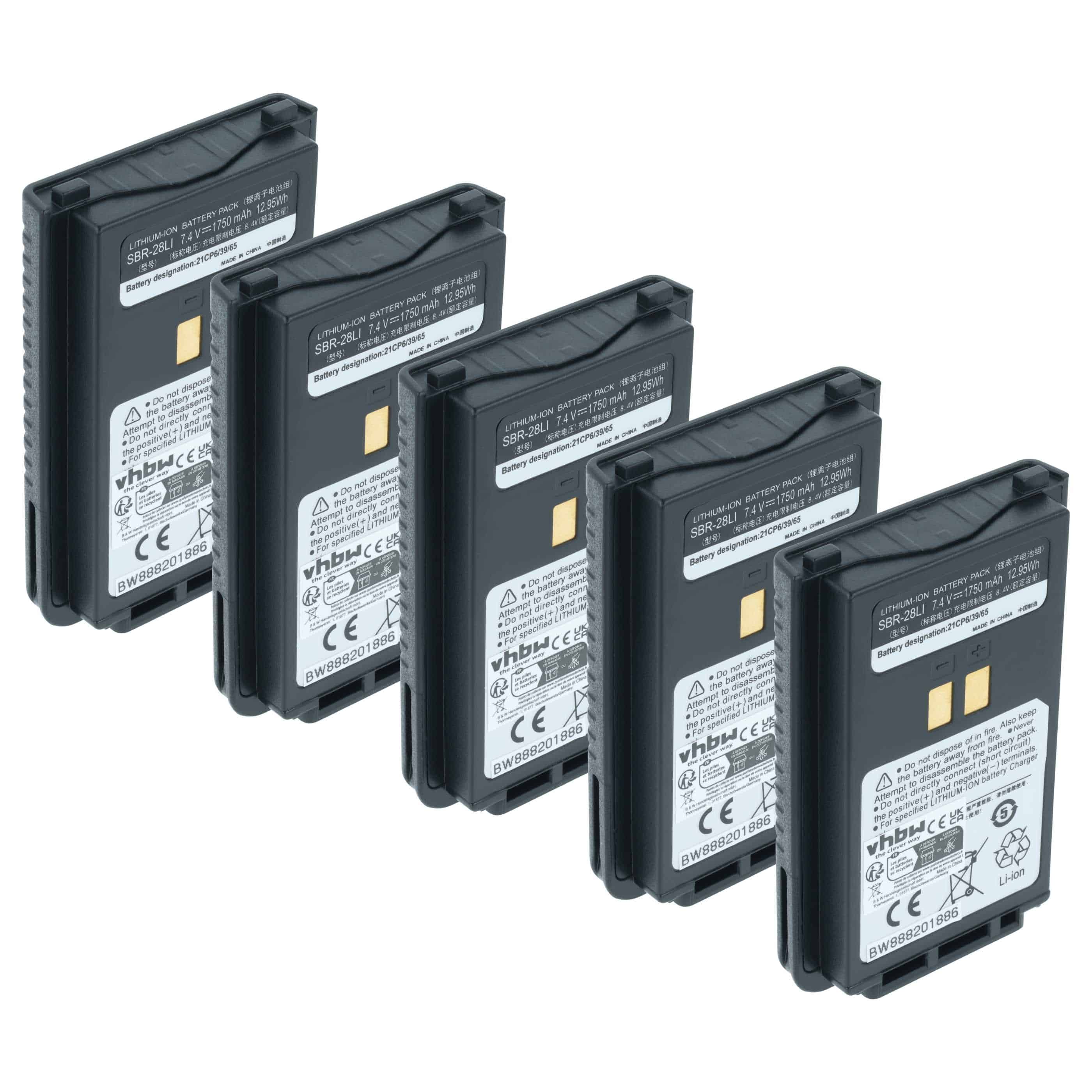 Radio 5x Battery replaces Yaesu SBR-28, SBR-28Li - 1750 mAh 7.4 V Li-Ion