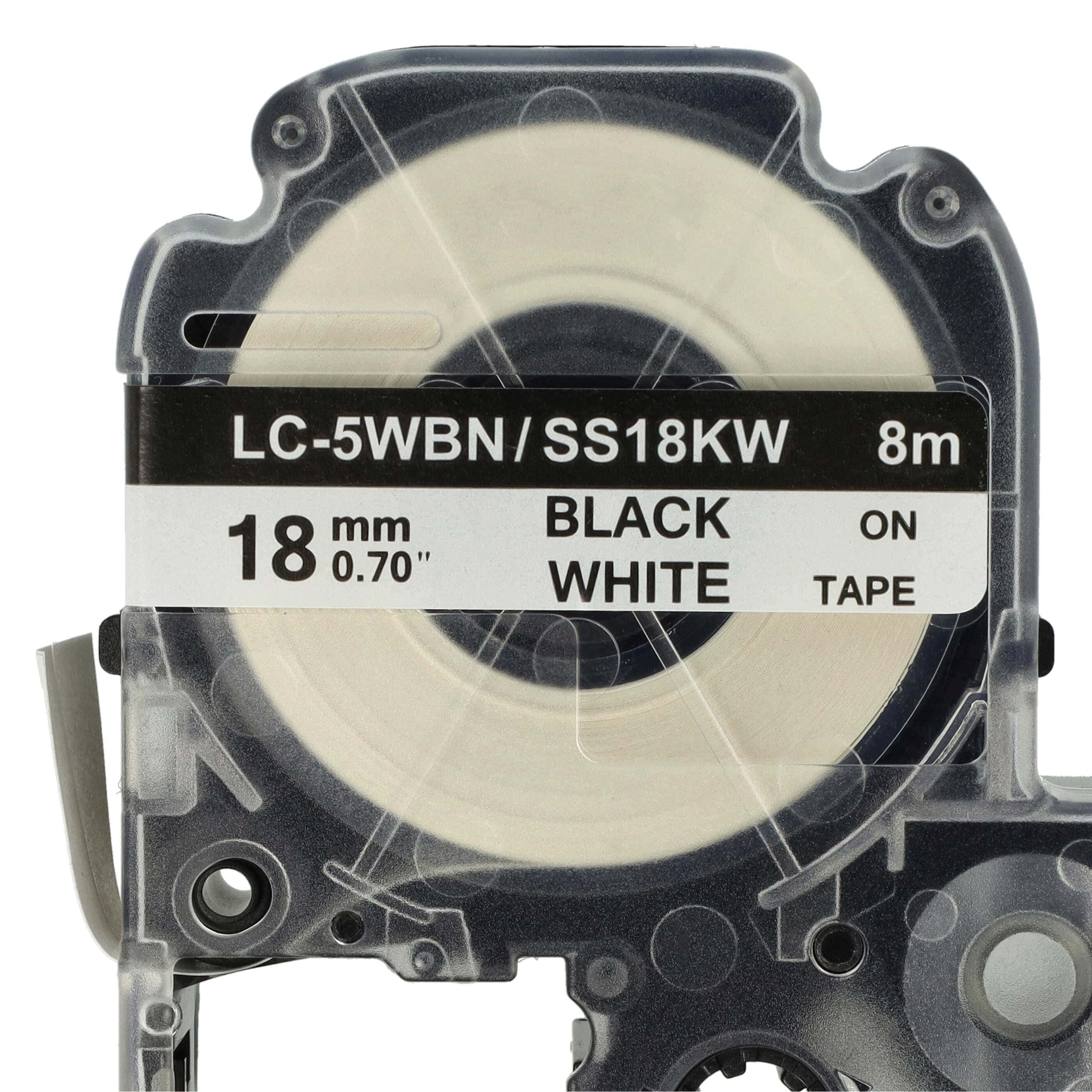 50x Label Tape replaces Epson LC-5WBN - 18 mm Black to White