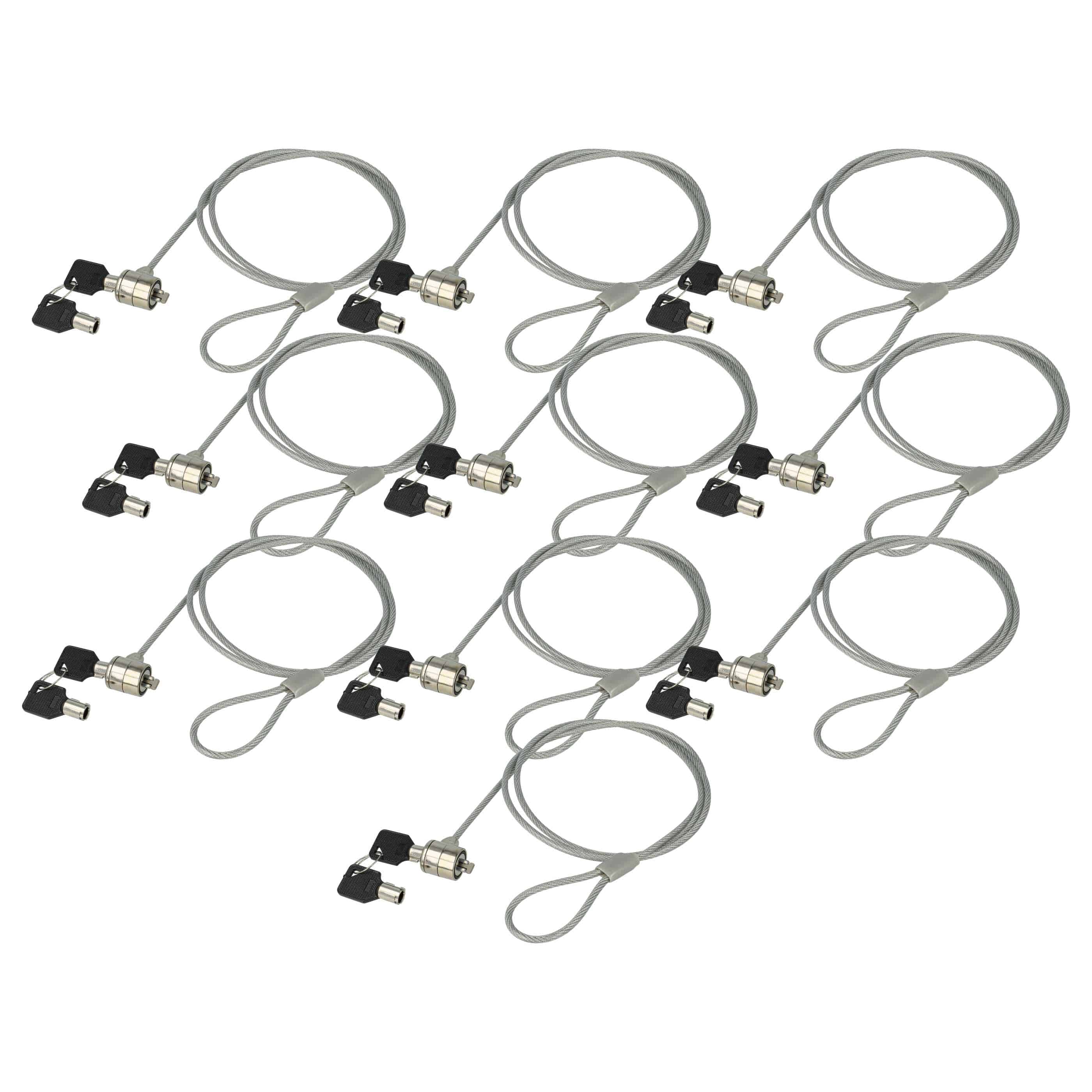 10x Kensington Lock suitable for Laptop, Notebook - Cable Lock with Keys, 1.2 m long
