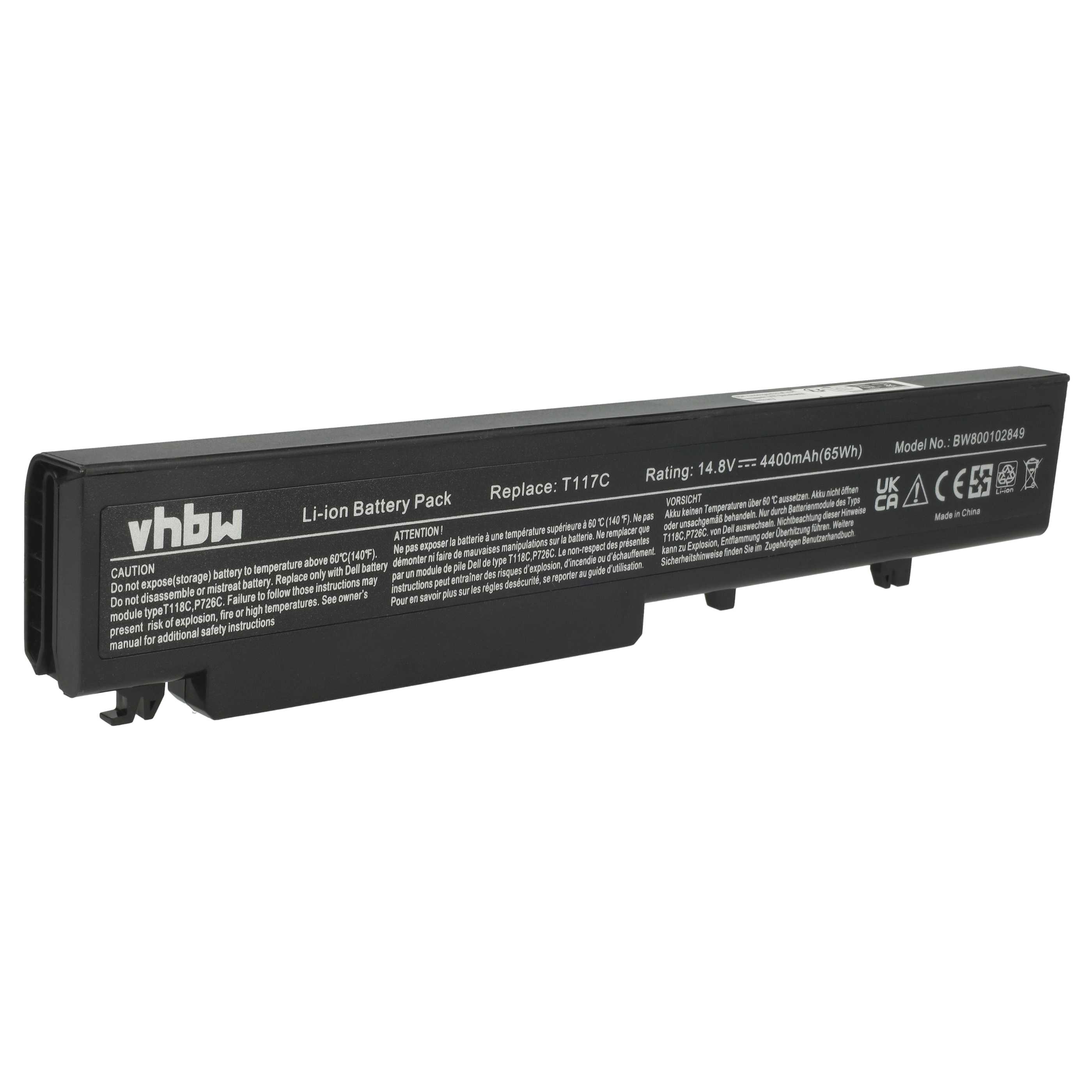 Batterie remplace Dell 312-0894, 312-0741, 312-0740 pour ordinateur portable - 4400mAh 14,8V Li-ion, noir