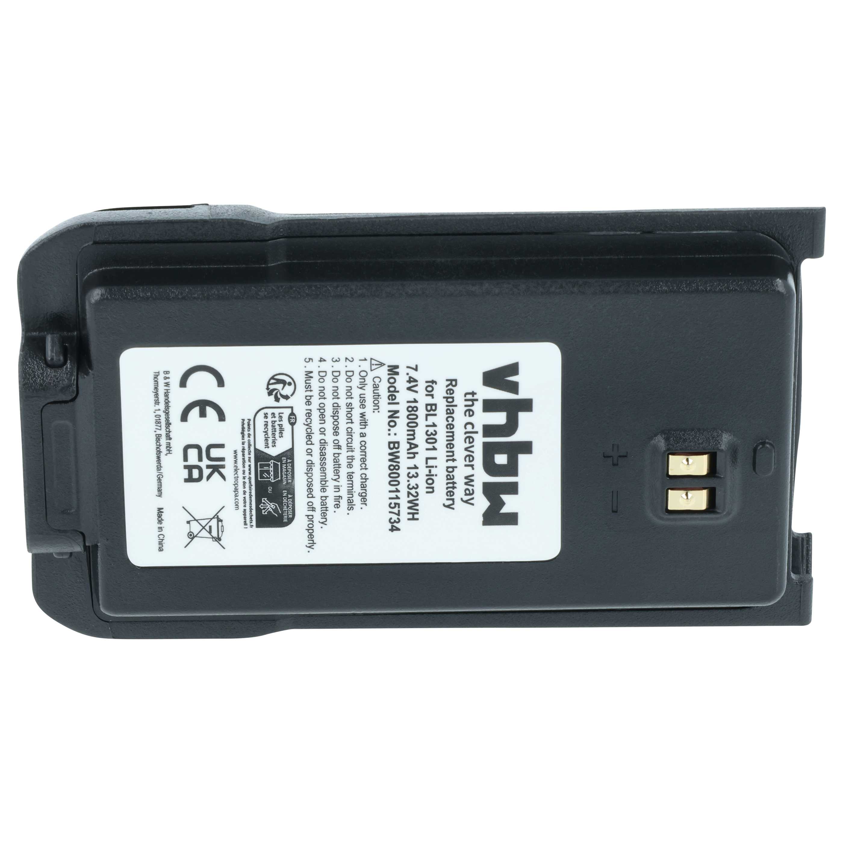 Radio 5x Battery replaces Hyt / Hytera BL2407, BL1301, BL1719 - 1800 mAh 7.4 V Li-Ion