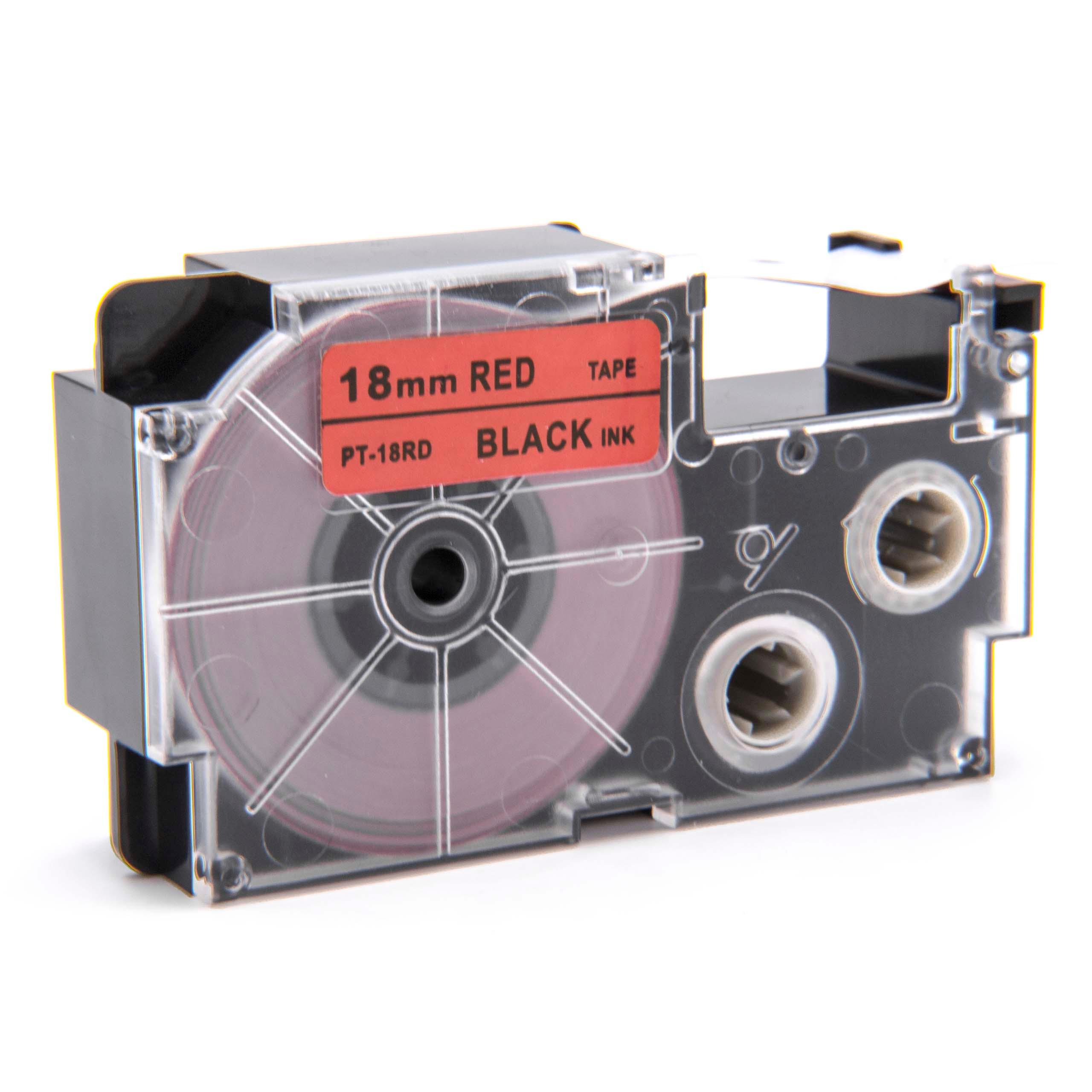 Cassette à ruban remplace Casio XR-18RD1, XR-18RD - 18mm lettrage Noir ruban Rouge, pet+ RESIN