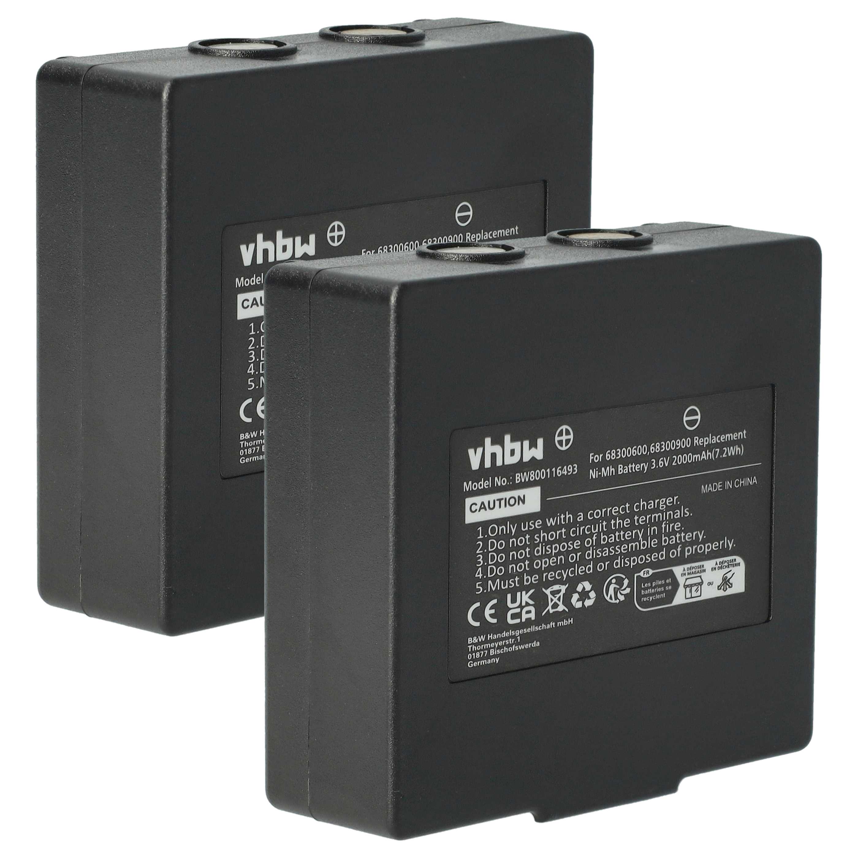 Batería (2 ud) reemplaza Abitron KH68300990, EX2-22 sistema control - 2000mAh 3,6V NiMH