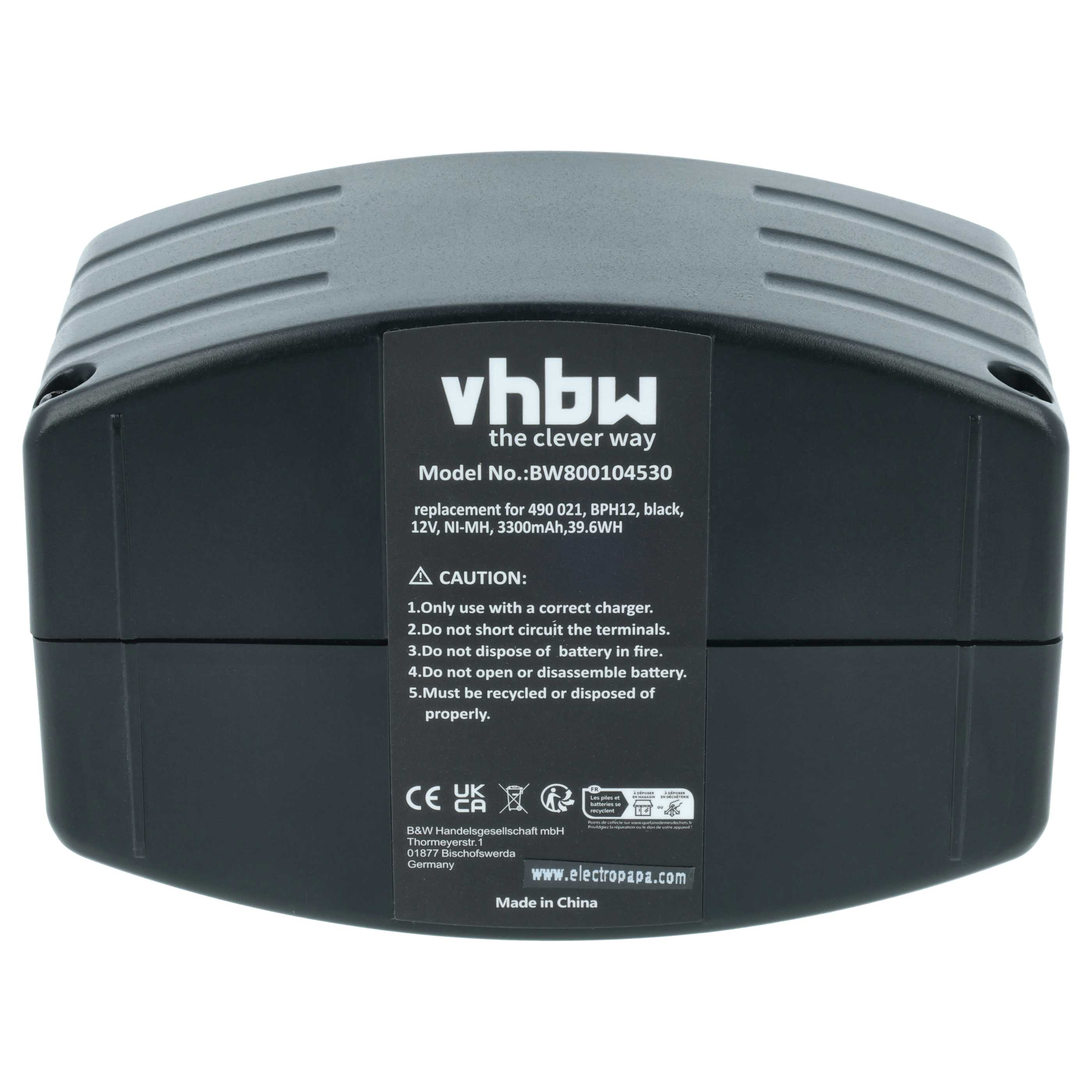 Battery replaces Festo Festool BPH12, BPH12T, 489 003, 490 021 Electric Power Tool - 3300 mAh, 12 V, NiMH