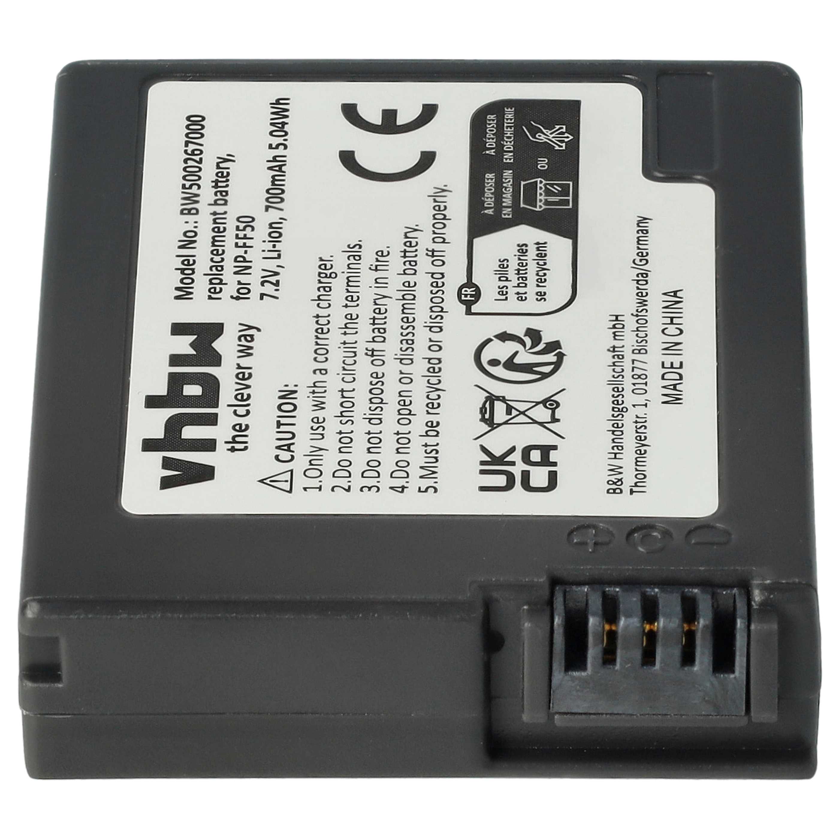 Videocamera Battery Replacement for Sony NP-FF51, NP-FF50 - 700 mAh 7.2 V Li-Ion