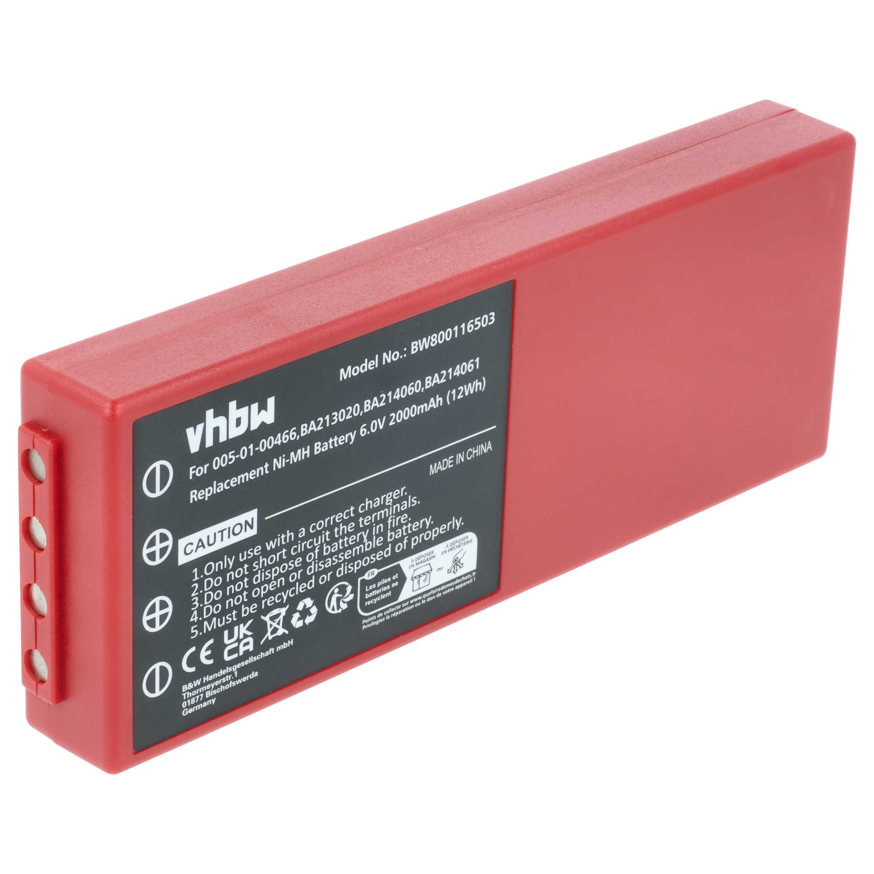 Batería reemplaza HBC 005-01-00466, BA210040 (FuB 10AA), BA213020, BA210 sistema control - 2000mAh 6V NiMH