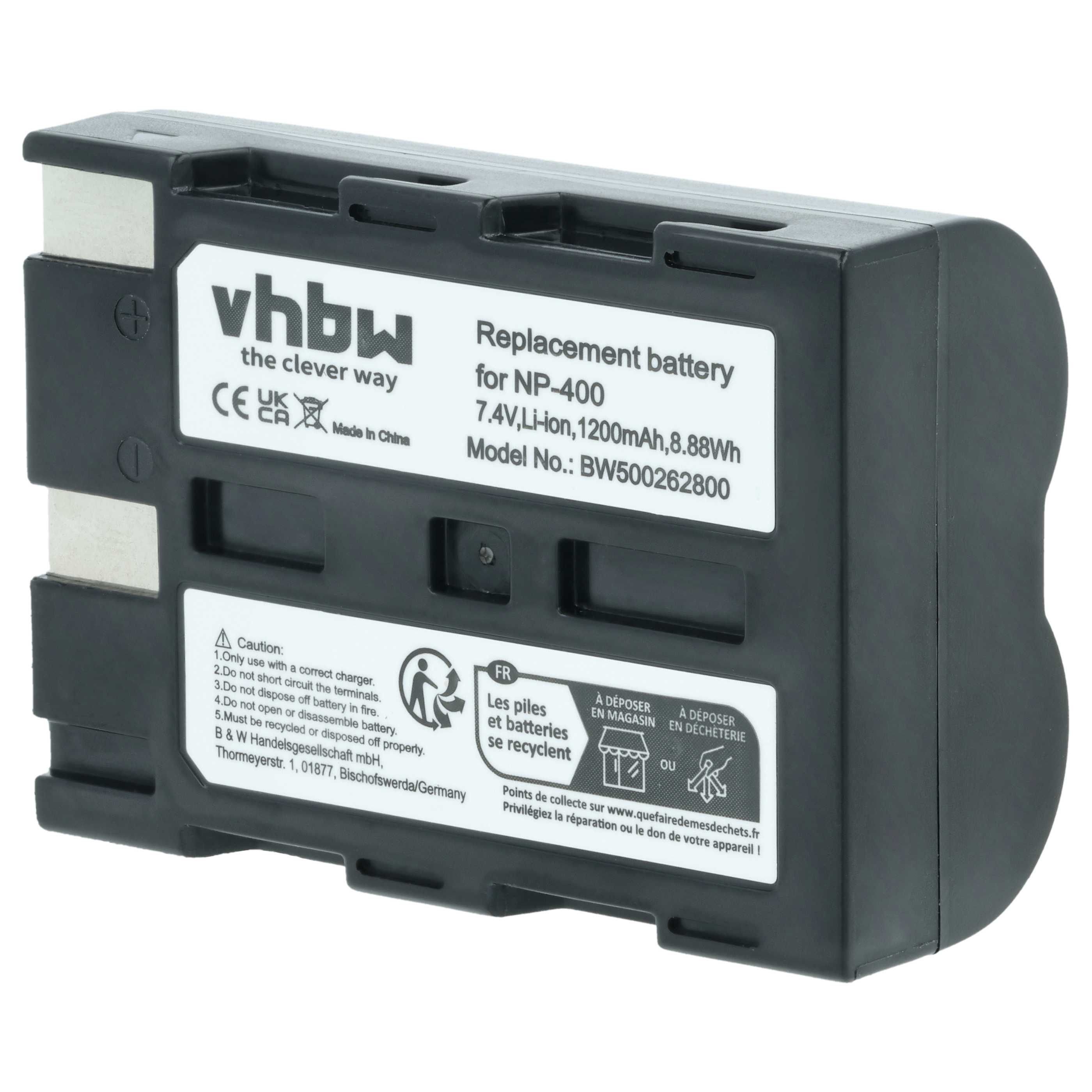 Battery replaces Konica Minolta NP-400 - 1200mAh, 7.2V, Li-Ion