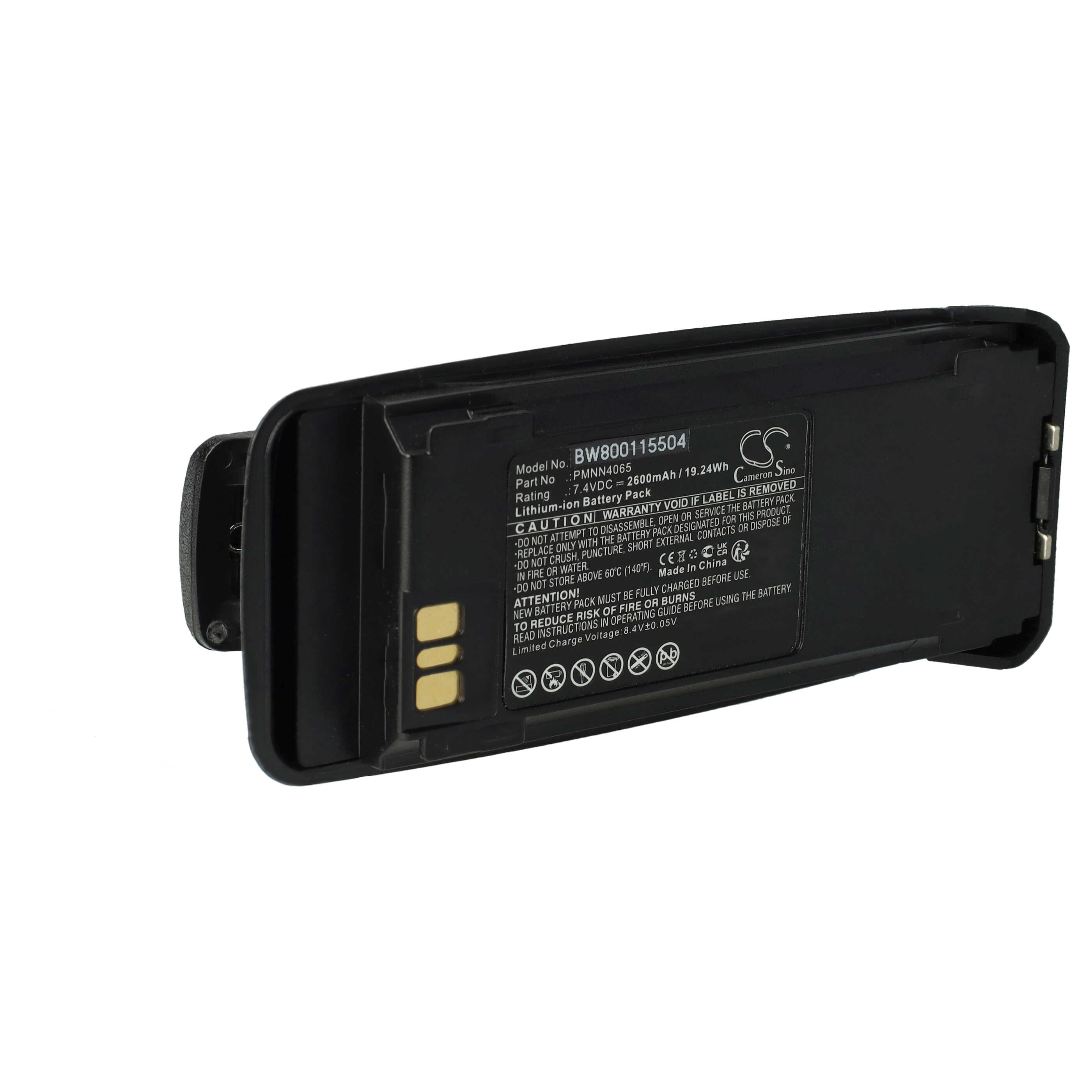 Batería reemplaza Motorola NNTN4066 para radio, walkie-talkie Motorola - 2600 mAh 7,4 V Li-Ion con clip