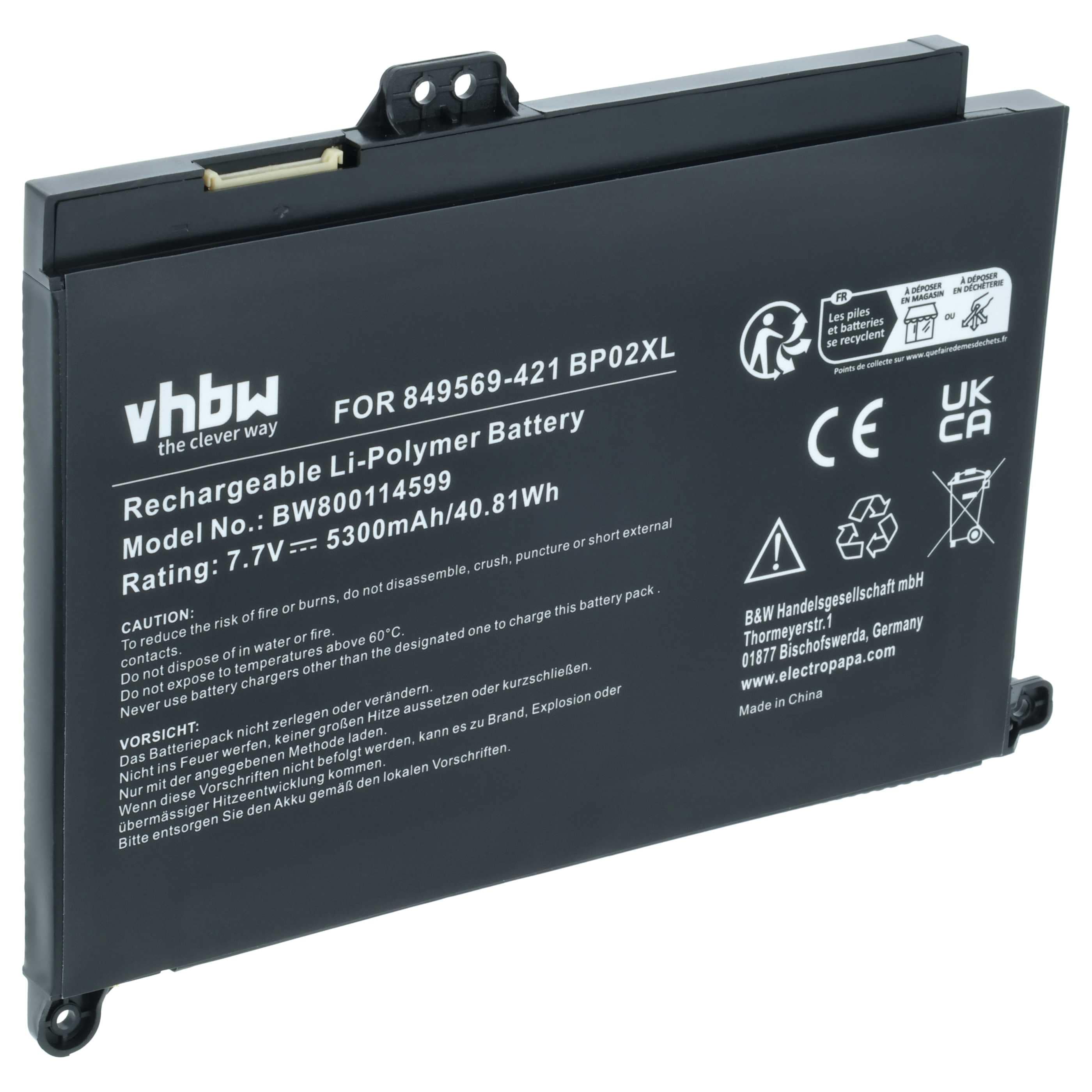 Akumulator do laptopa zamiennik HP 849569-421, 849569-541, 2ICP7/65/80 - 5300 mAh 7,7 V LiPo, czarny