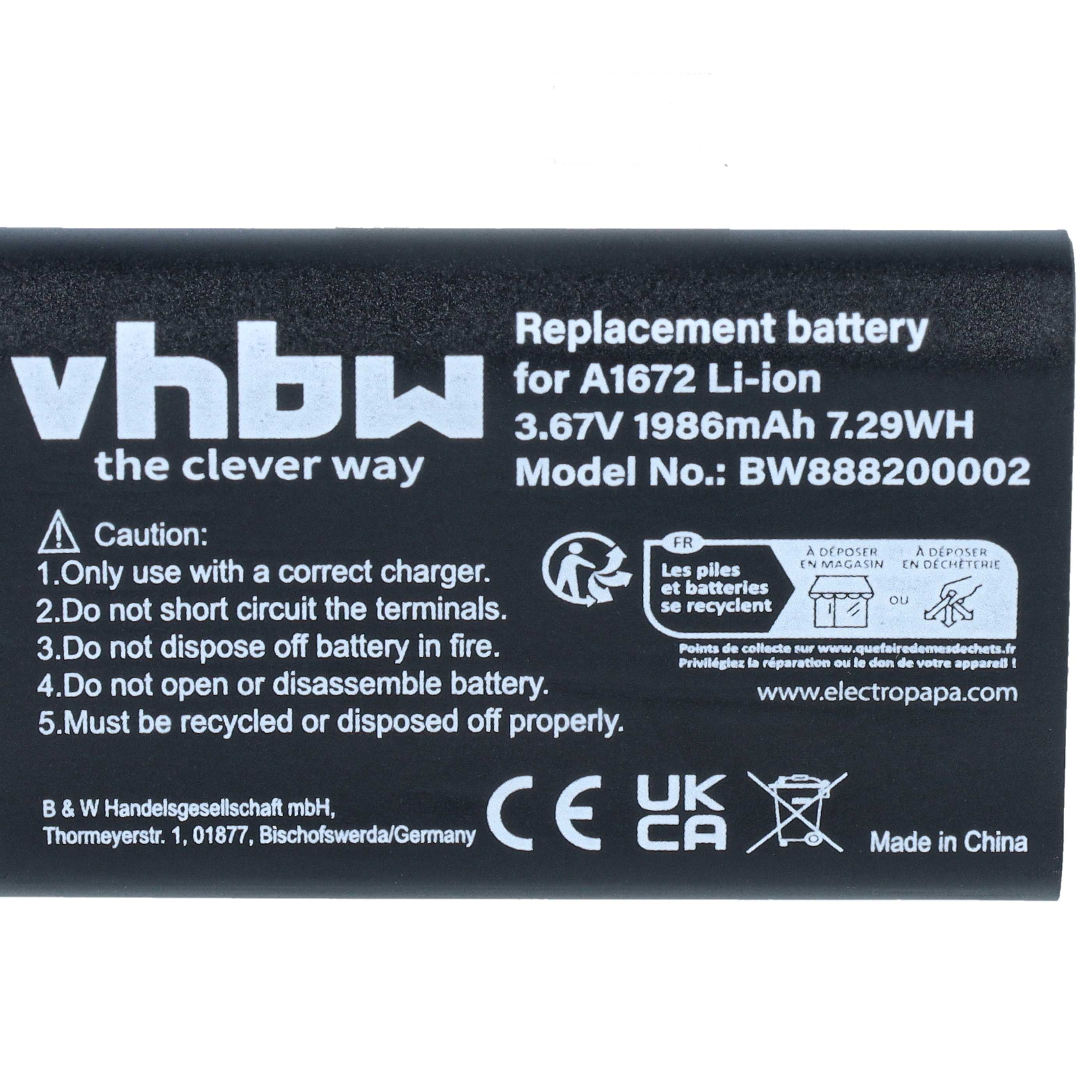 Computer Mouse Battery replaces Apple 020-00633, 020-00634 - 1986 mAh 3.67 V Li-Ion