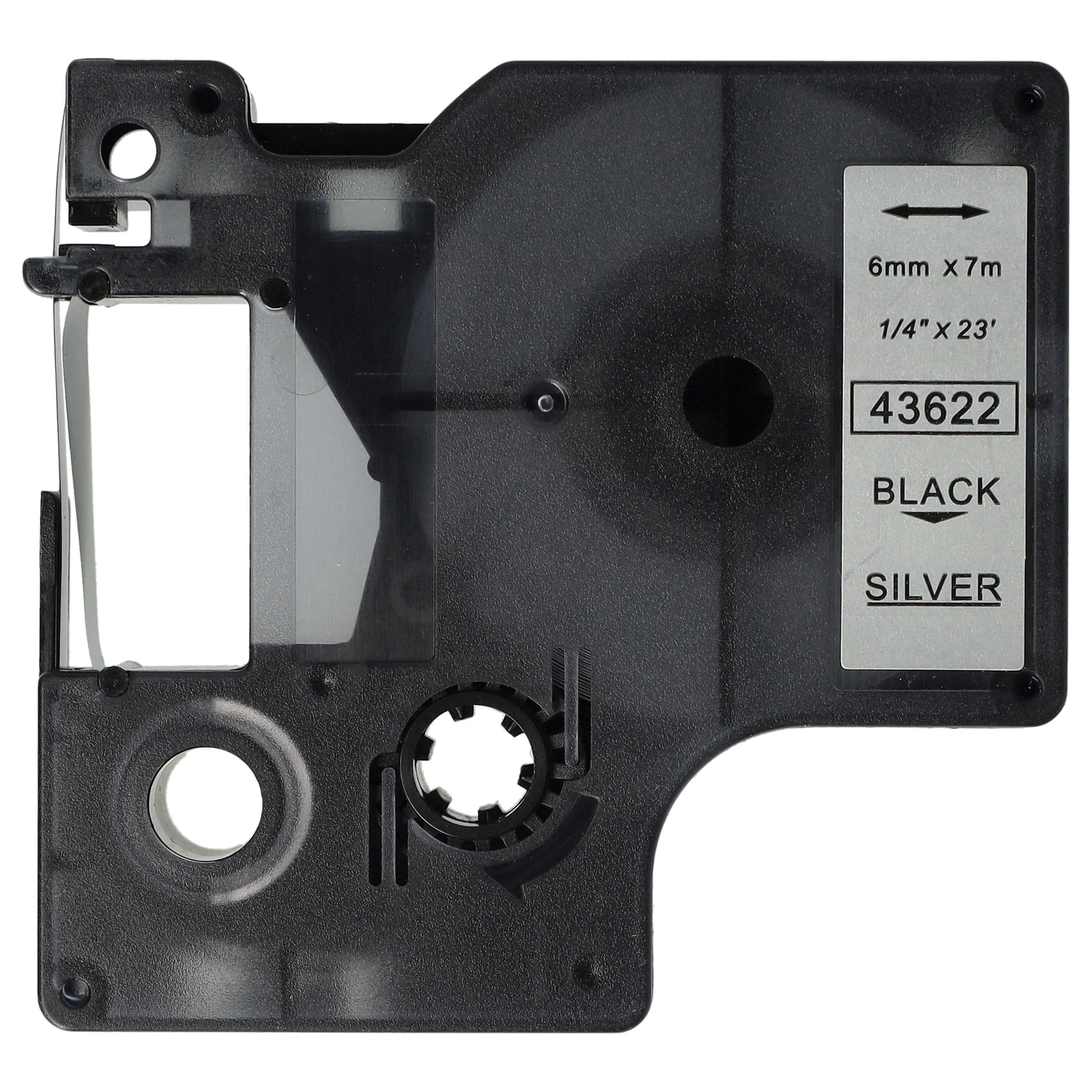 Label Tape replaces Dymo D1, 43622 - 6 mm Black to Silver